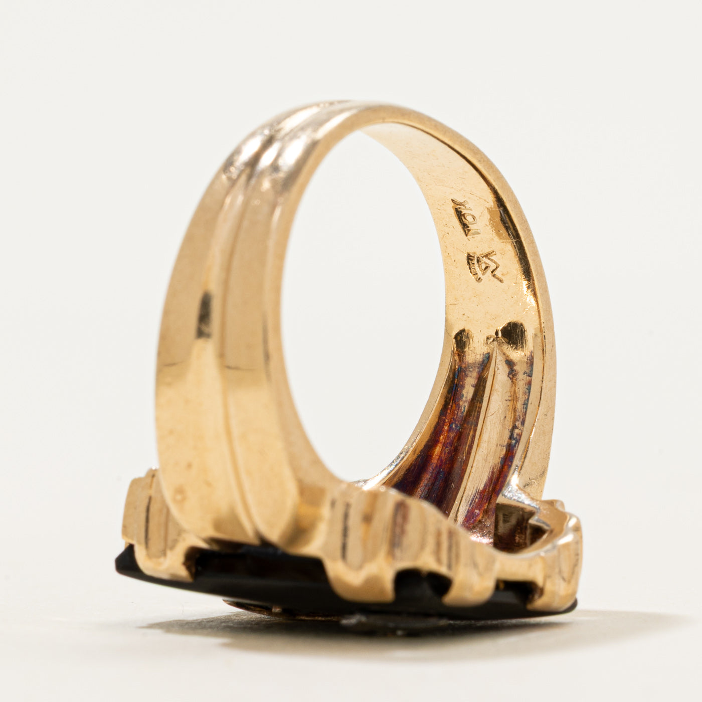 Onyx & Diamond "A" Initial Grooved Ring | 5.88ct, 0.02ct | SZ 9