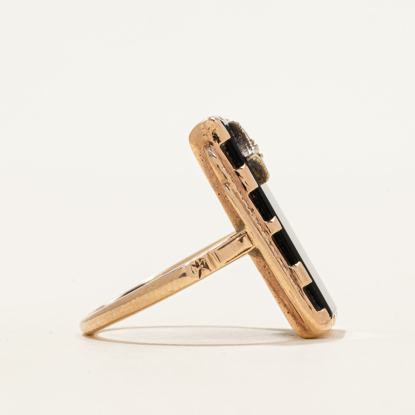 Rose Gold Onyx & Diamond Column Ring | 3.15ct, 0.005ct | SZ 7