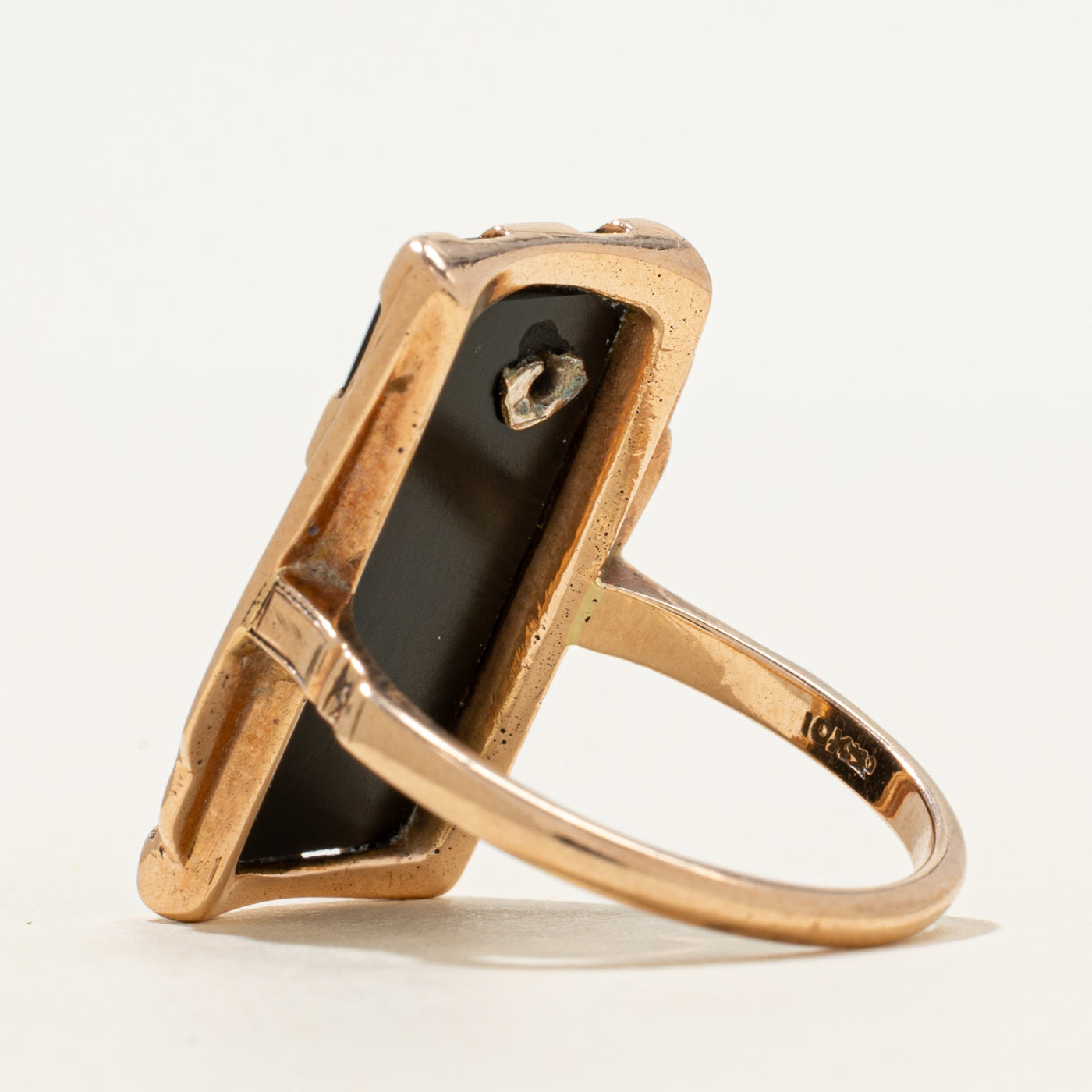 Rose Gold Onyx & Diamond Column Ring | 3.15ct, 0.005ct | SZ 7