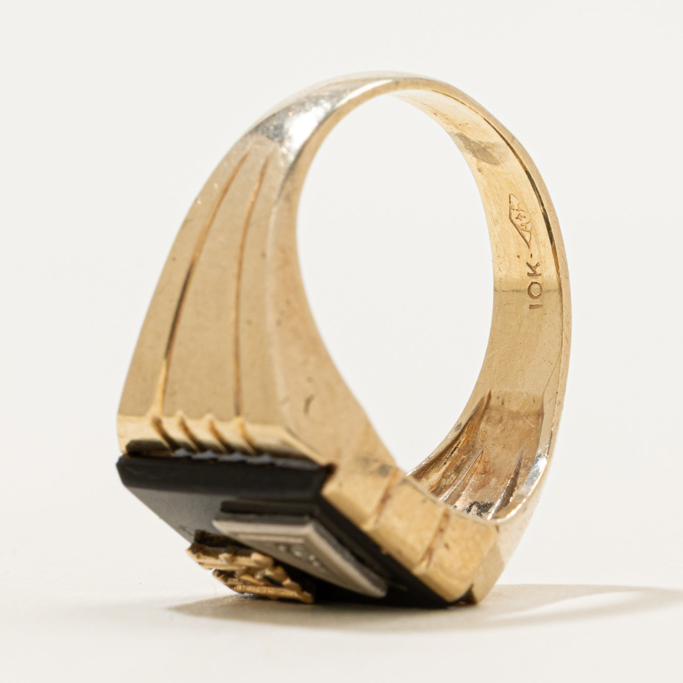 Onyx & Diamond "M" Initial Grooved Signet Ring | 2.30ct, 0.002ct | SZ 7