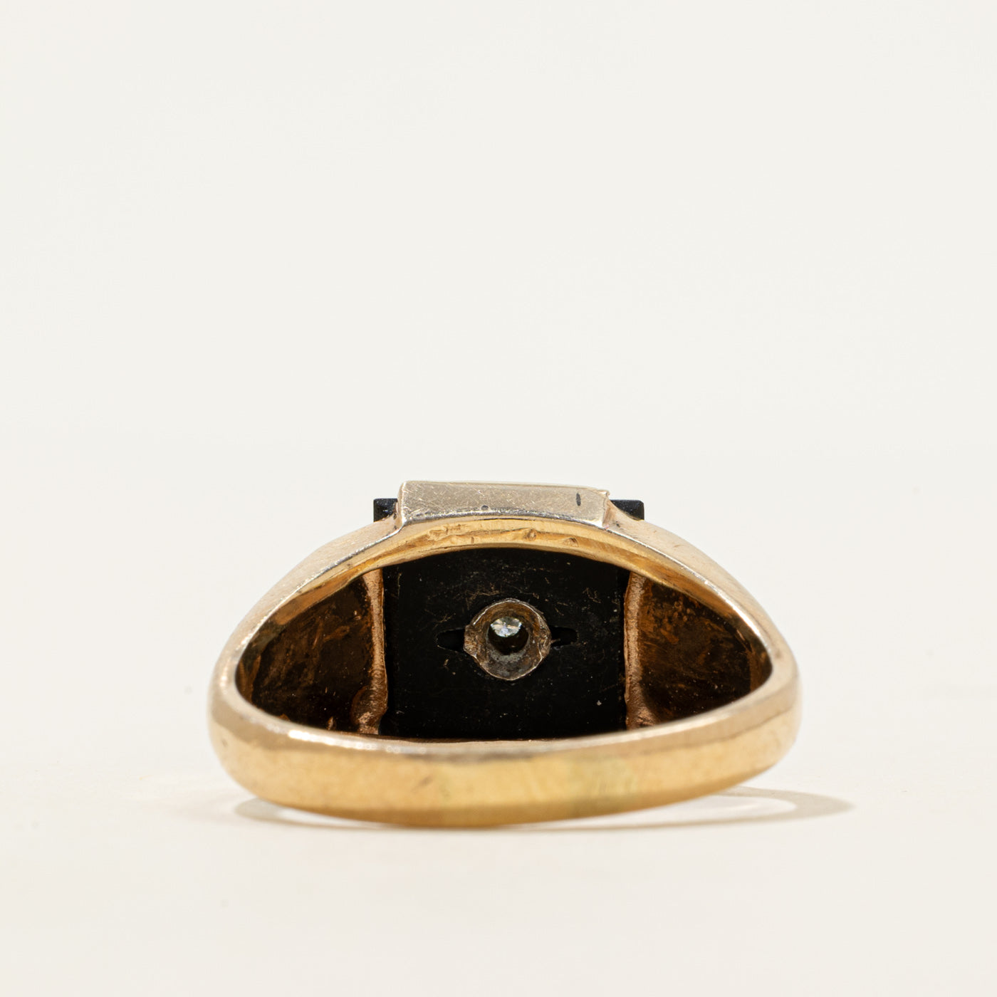 Onyx & Diamond Grooved Signet Ring | 2.15ct, 0.01ct | SZ 11