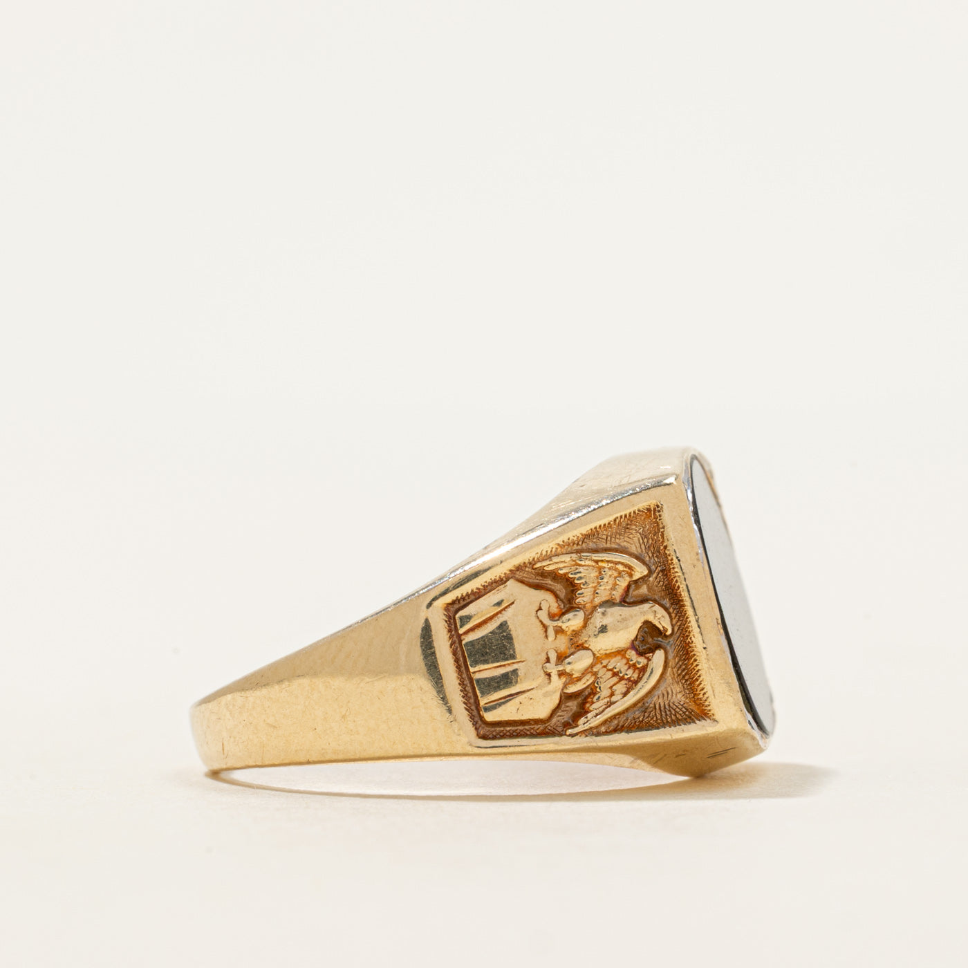 Onyx & Diamond Eagle Embossed Signet Ring | 2.62ct, 0.02ctw | SZ 8.25