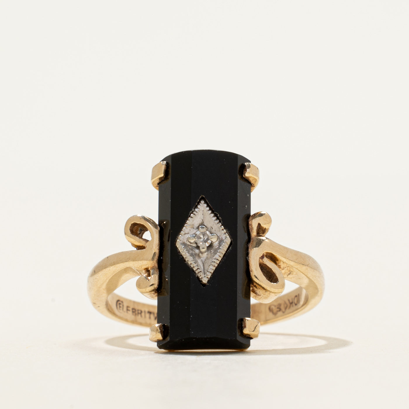 Onyx & Diamond Column Ring | 2.97ct, 0.005ct | SZ 6