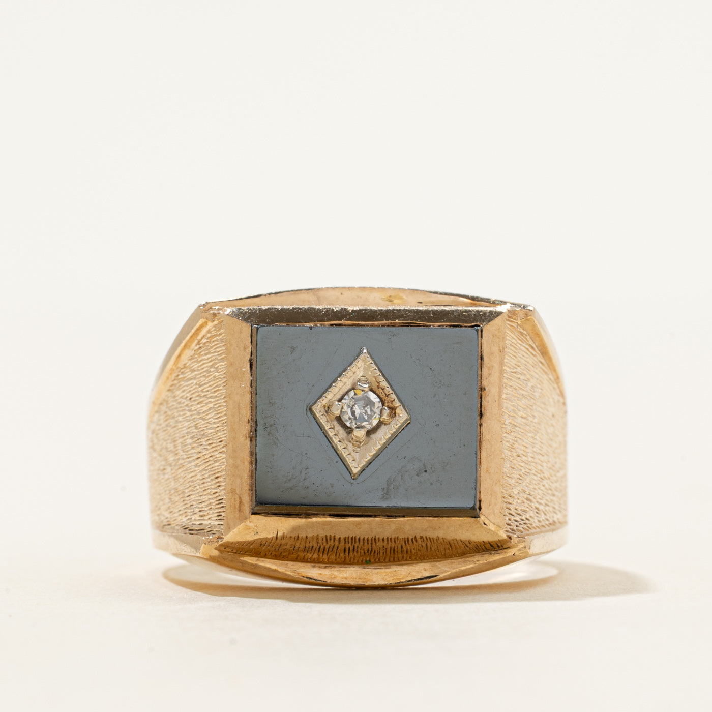 Hematite & Diamond Textured Signet Ring | 4.90ct, 0.02ct | SZ 10