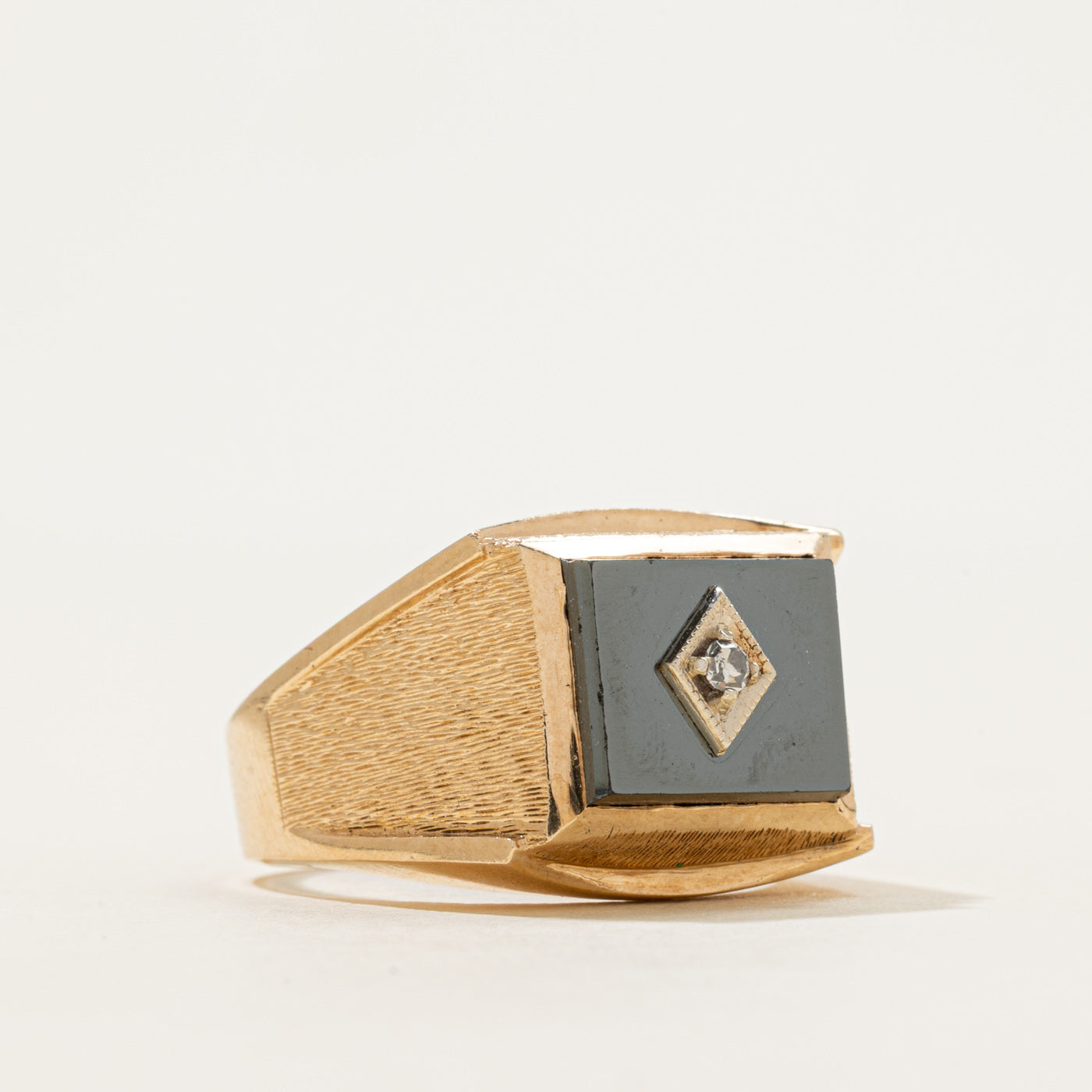 Hematite & Diamond Textured Signet Ring | 4.90ct, 0.02ct | SZ 10