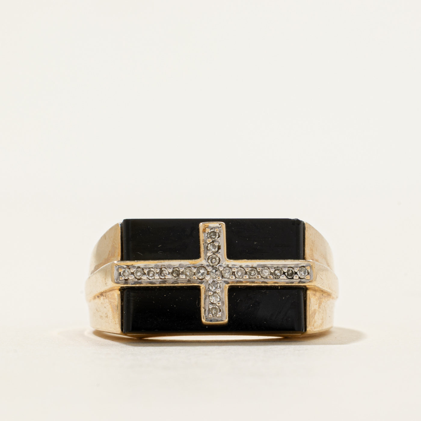 Onyx & Diamond Cross Signet Ring | 3.30ct, 0.04ctw | SZ 9.75