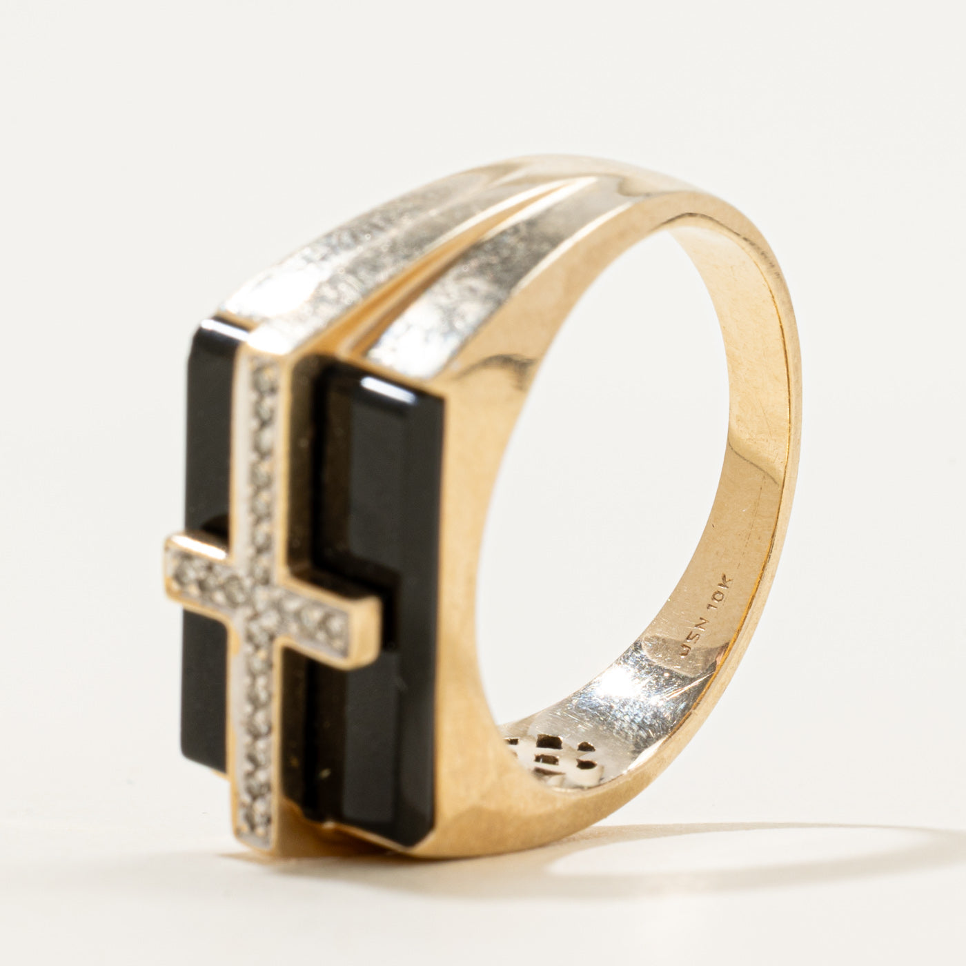 Onyx & Diamond Cross Signet Ring | 3.30ct, 0.04ctw | SZ 9.75