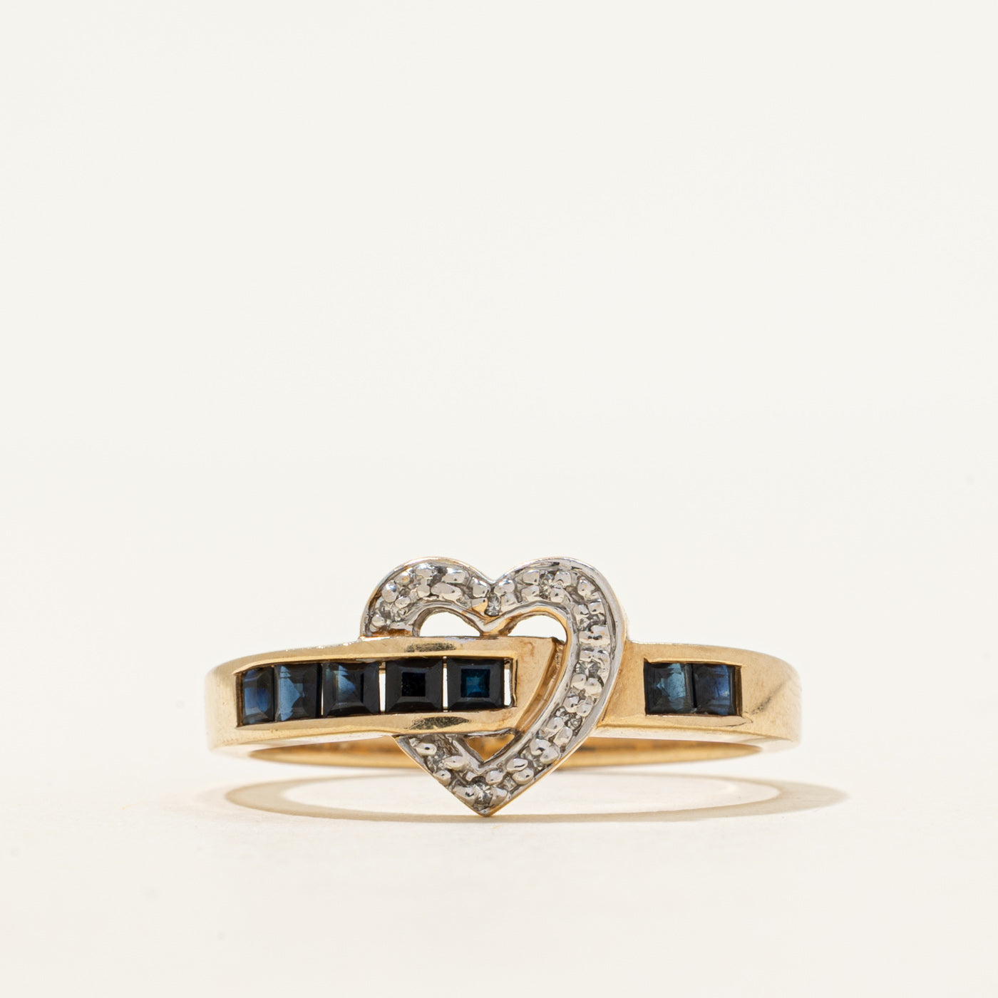 Semi Eternity Sapphire & Diamond Heart Ring | 0.48ctw, 0.01ctw | SZ 9.25