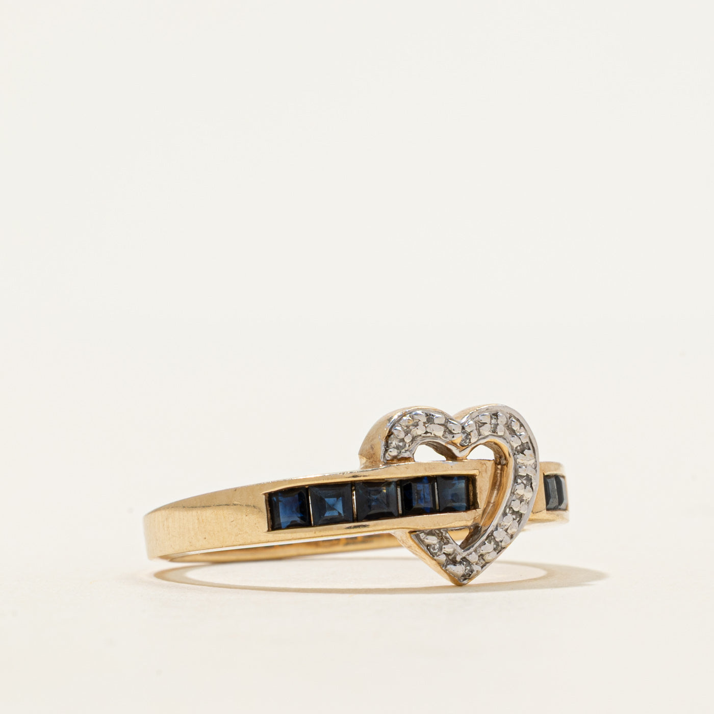 Semi Eternity Sapphire & Diamond Heart Ring | 0.48ctw, 0.01ctw | SZ 9.25
