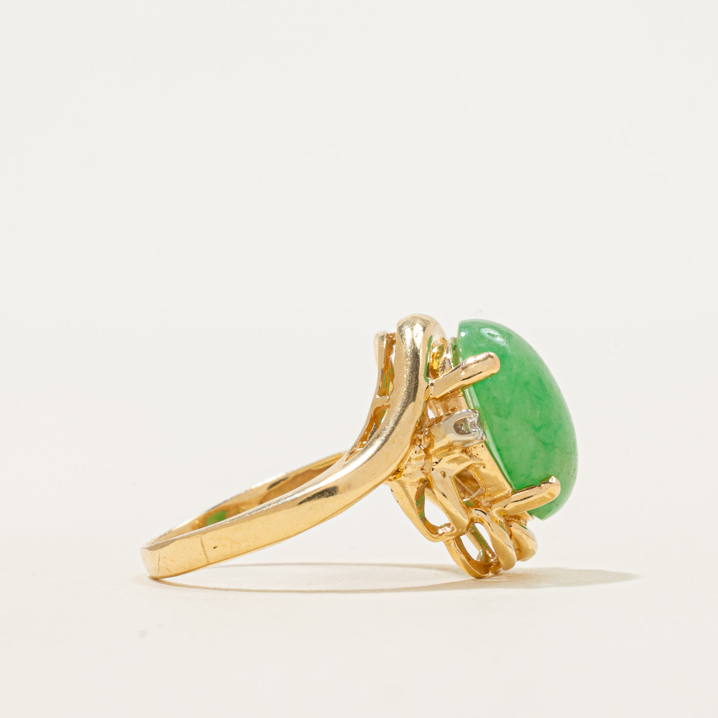 18k Jadeite & Diamond Bypass Cocktail Ring | 5.37ct, 0.05ctw | SZ 5.5