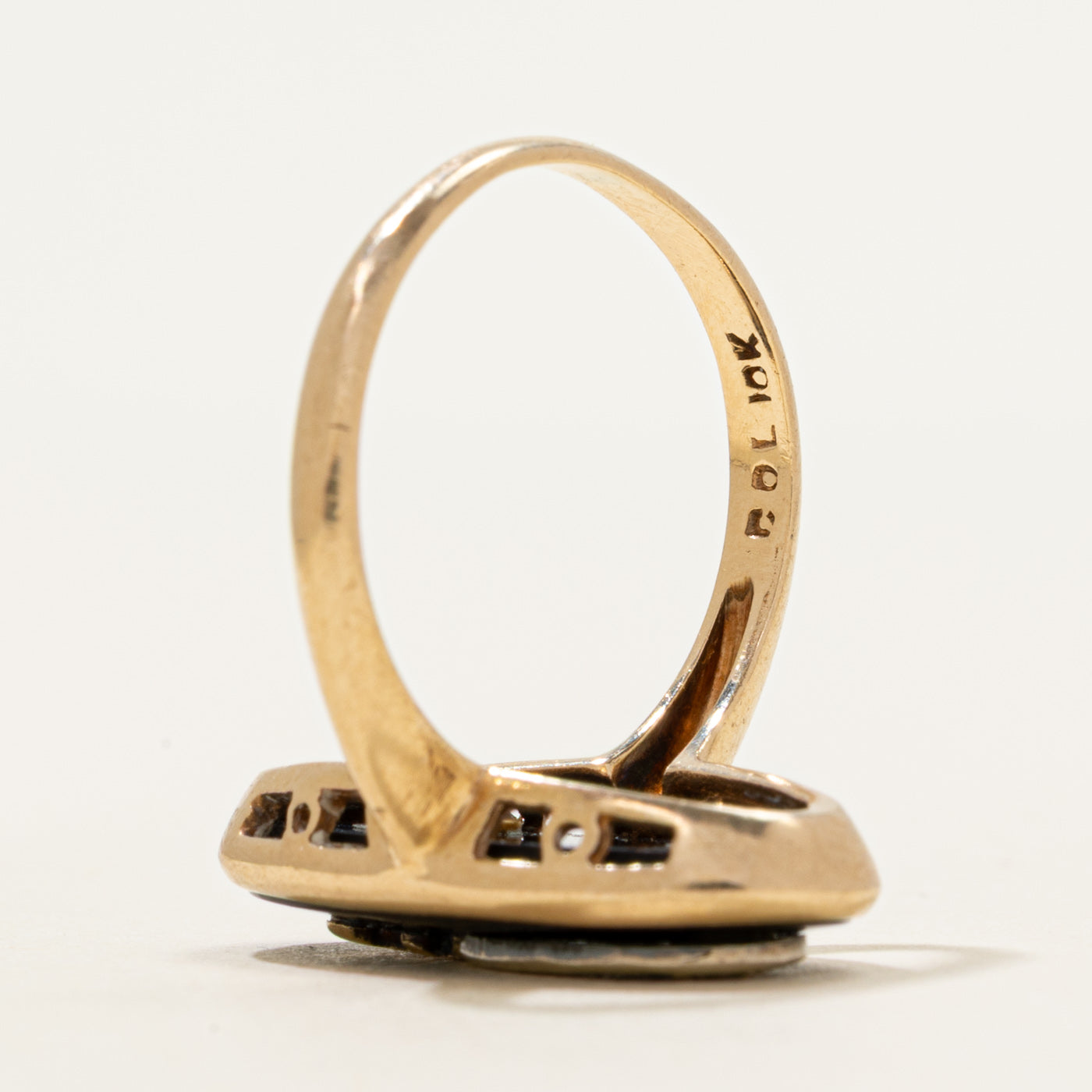 Bezel Set Onyx & Diamond "D" Initial Ring | 4.29ct, 0.02ct | SZ 7