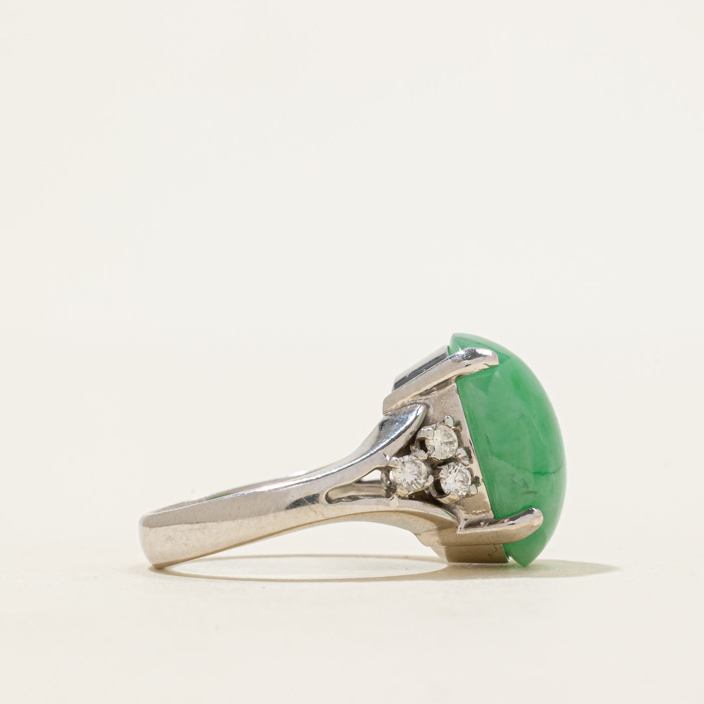 18k Cabochon Jadeite & Diamond Cocktail Ring | 11.16ct, 0.24ctw | SZ 5.5