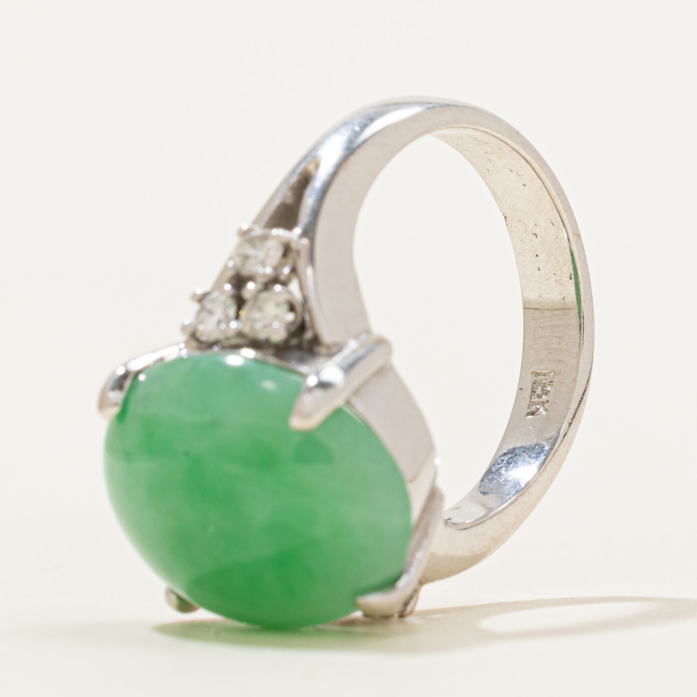 18k Cabochon Jadeite & Diamond Cocktail Ring | 11.16ct, 0.24ctw | SZ 5.5