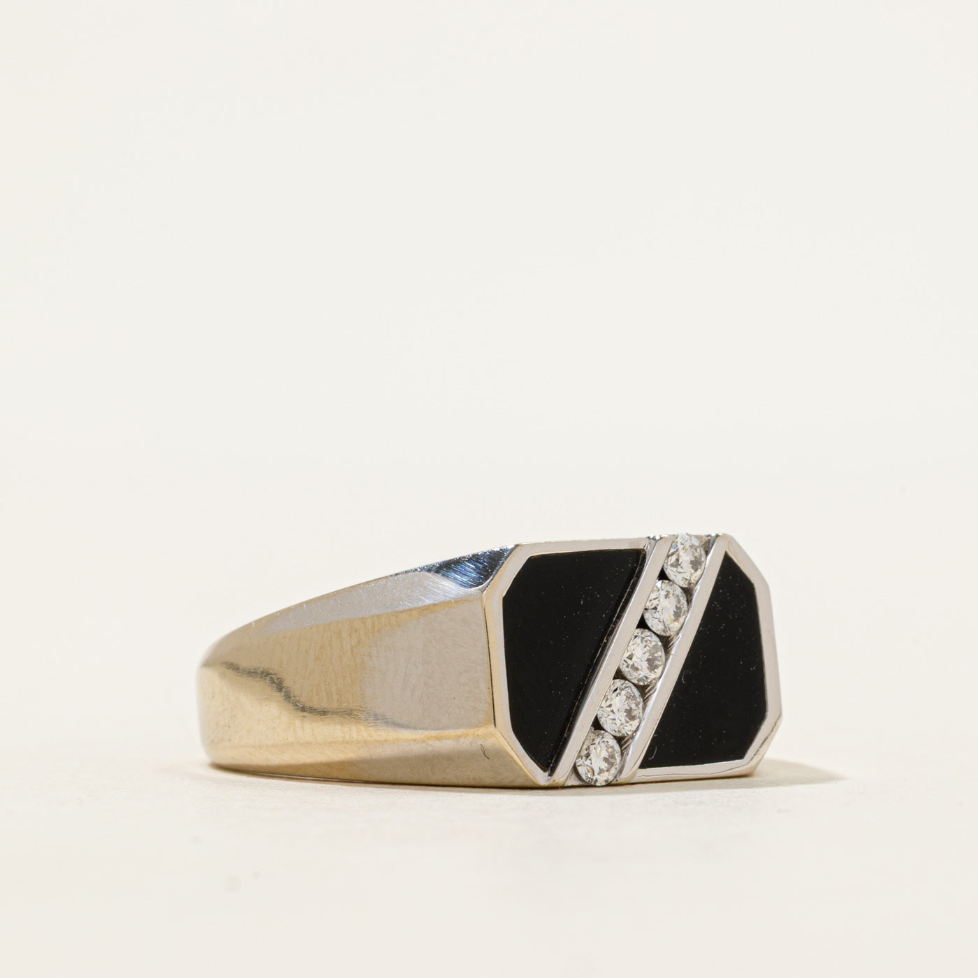18k Onyx & Diagonal Diamond Octagon Signet Ring | 2.10ctw, 0.15ctw | SZ 9.5