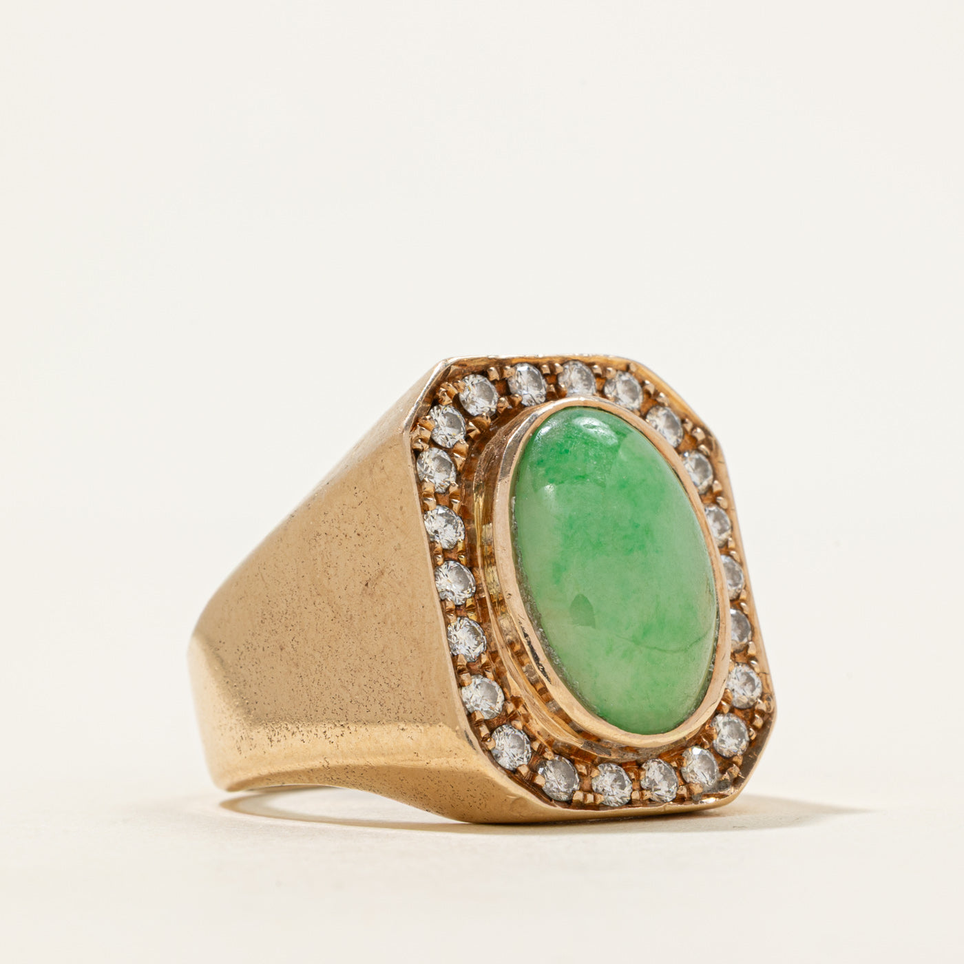 Cabochon Jadeite & Diamond Halo Cocktail Ring | 7.48ct, 0.88ctw | SZ 11