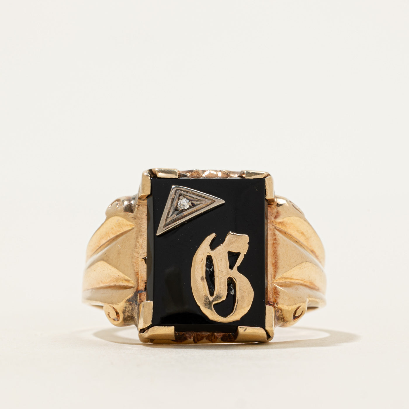 Onyx & Diamond Initial Ring | 3.44ct, 0.003ct | SZ 13.5
