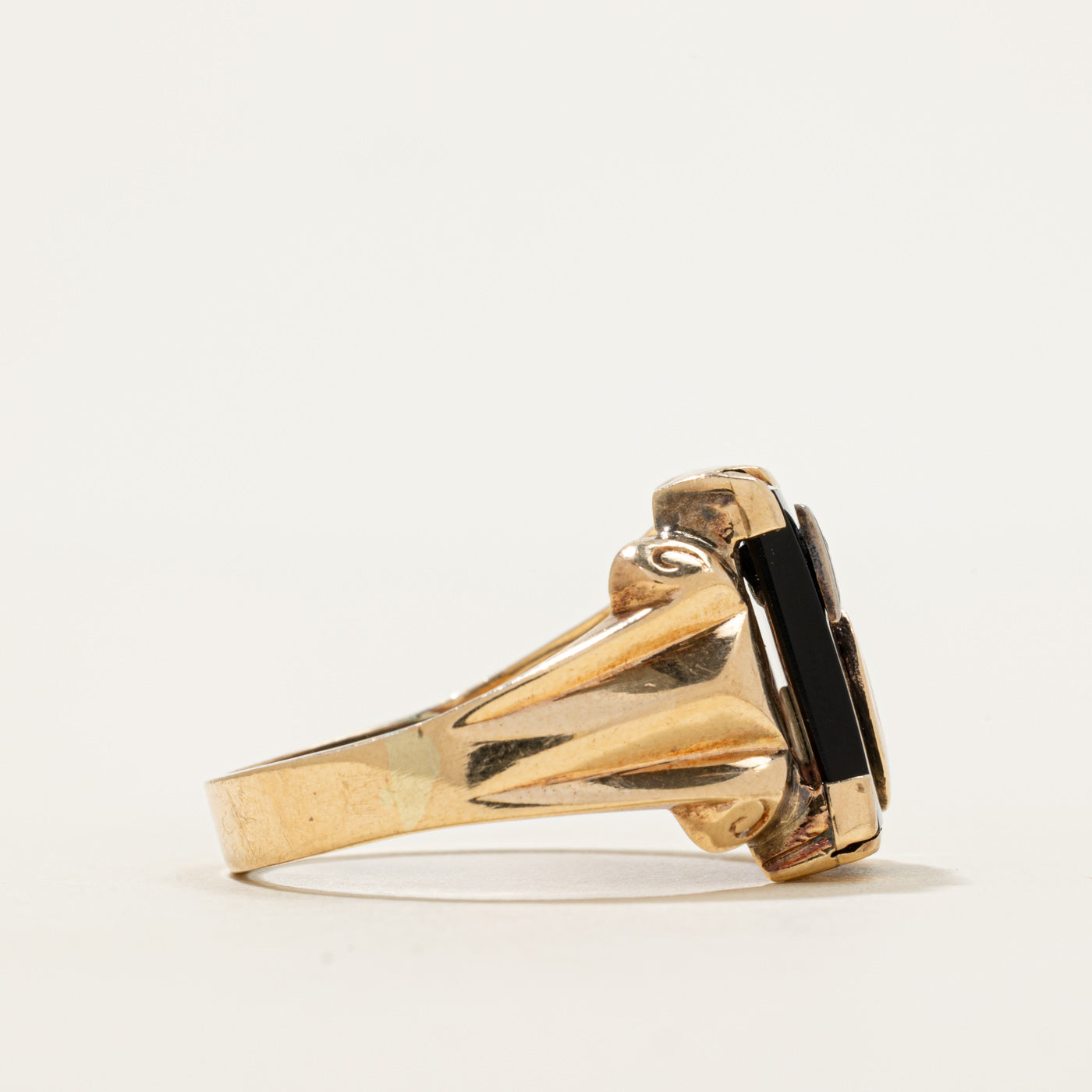 Onyx & Diamond Initial Ring | 3.44ct, 0.003ct | SZ 13.5