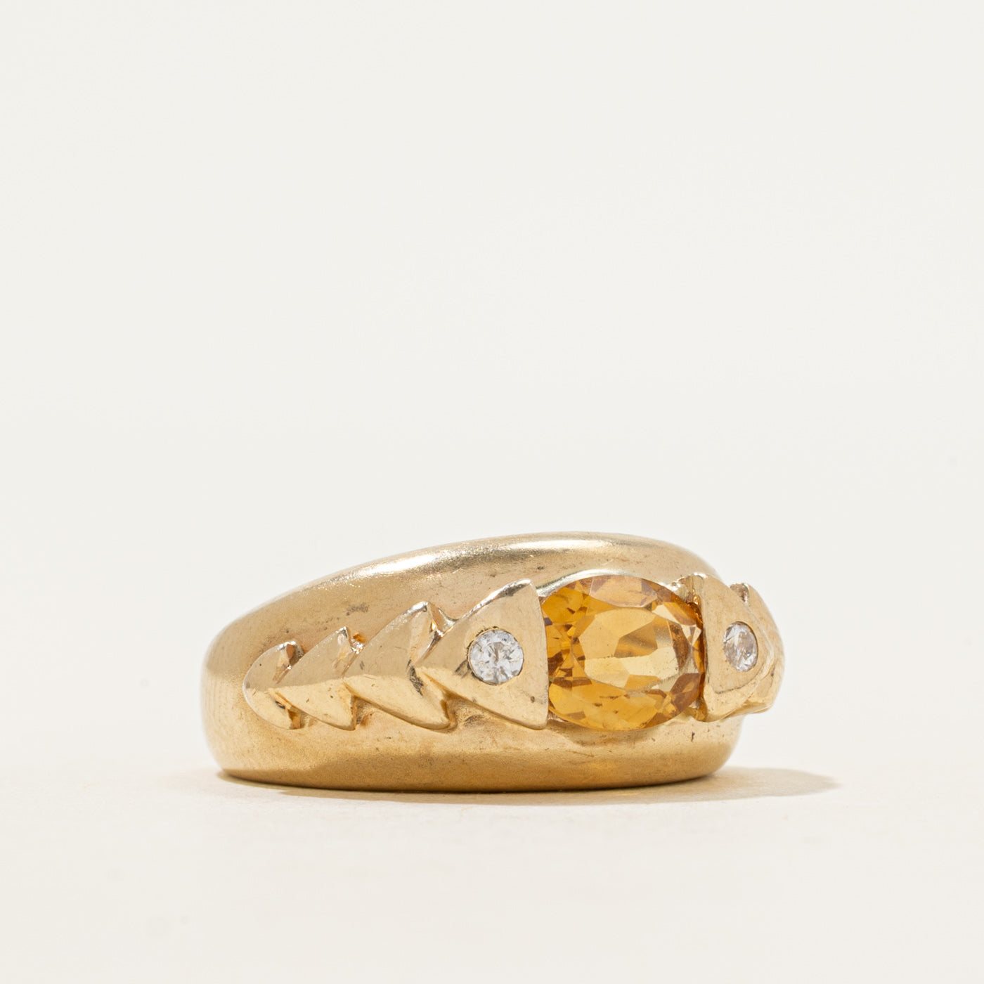 East West Citrine & Diamond Triangle Dome Ring | 0.86ct, 0.04ctw | SZ 5.25