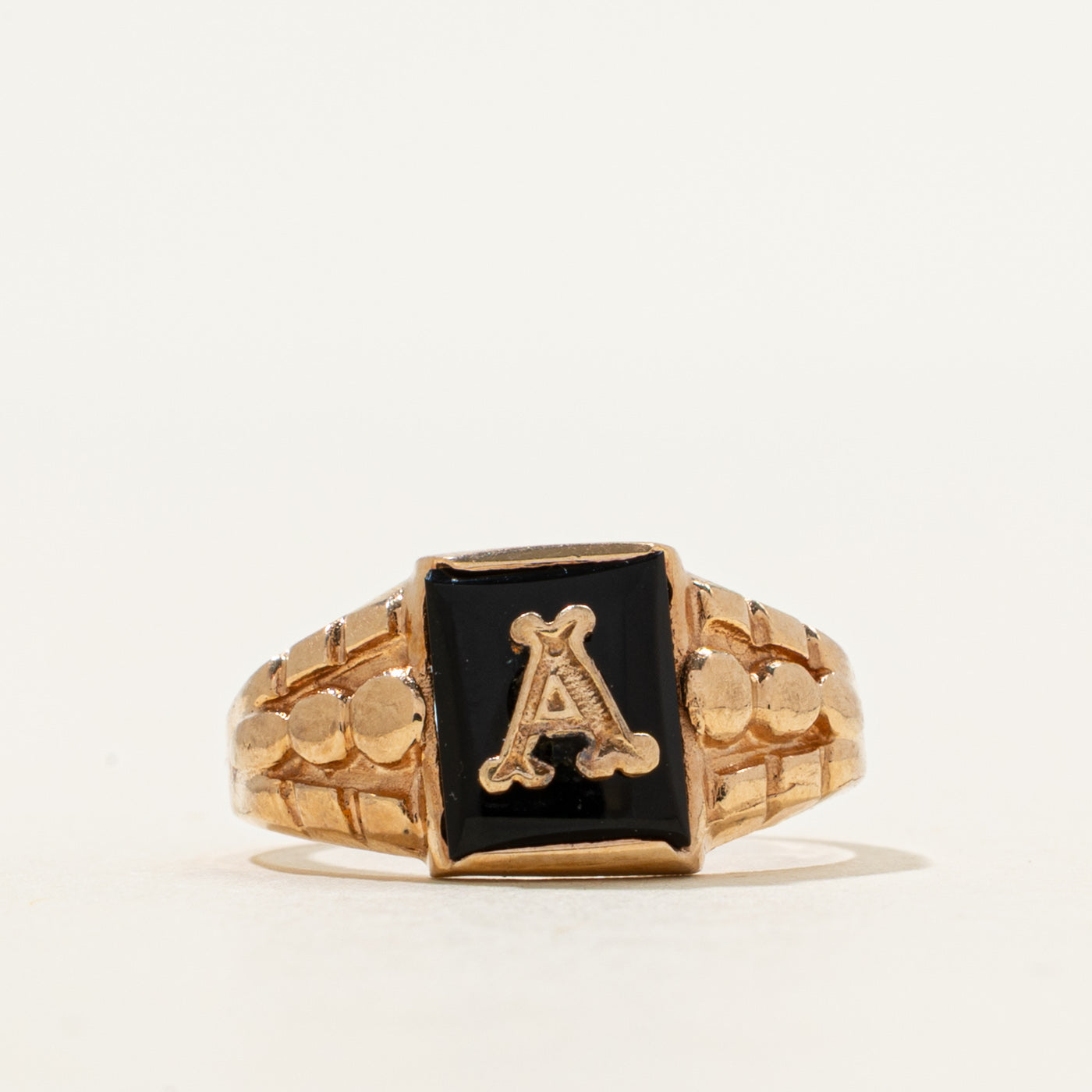 Onyx "A" Initial Textured Ring | 0.78ct | SZ 4