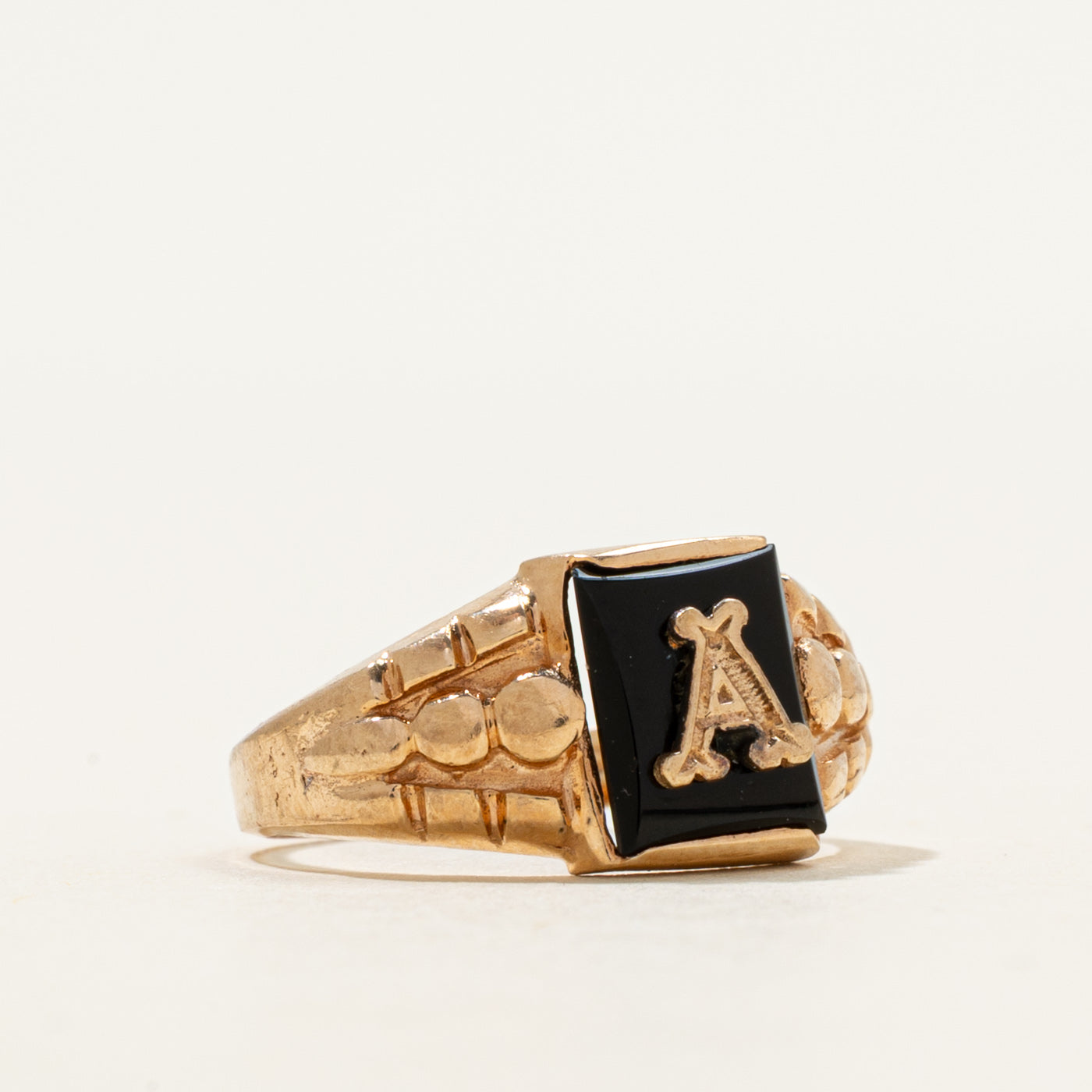 Onyx "A" Initial Textured Ring | 0.78ct | SZ 4