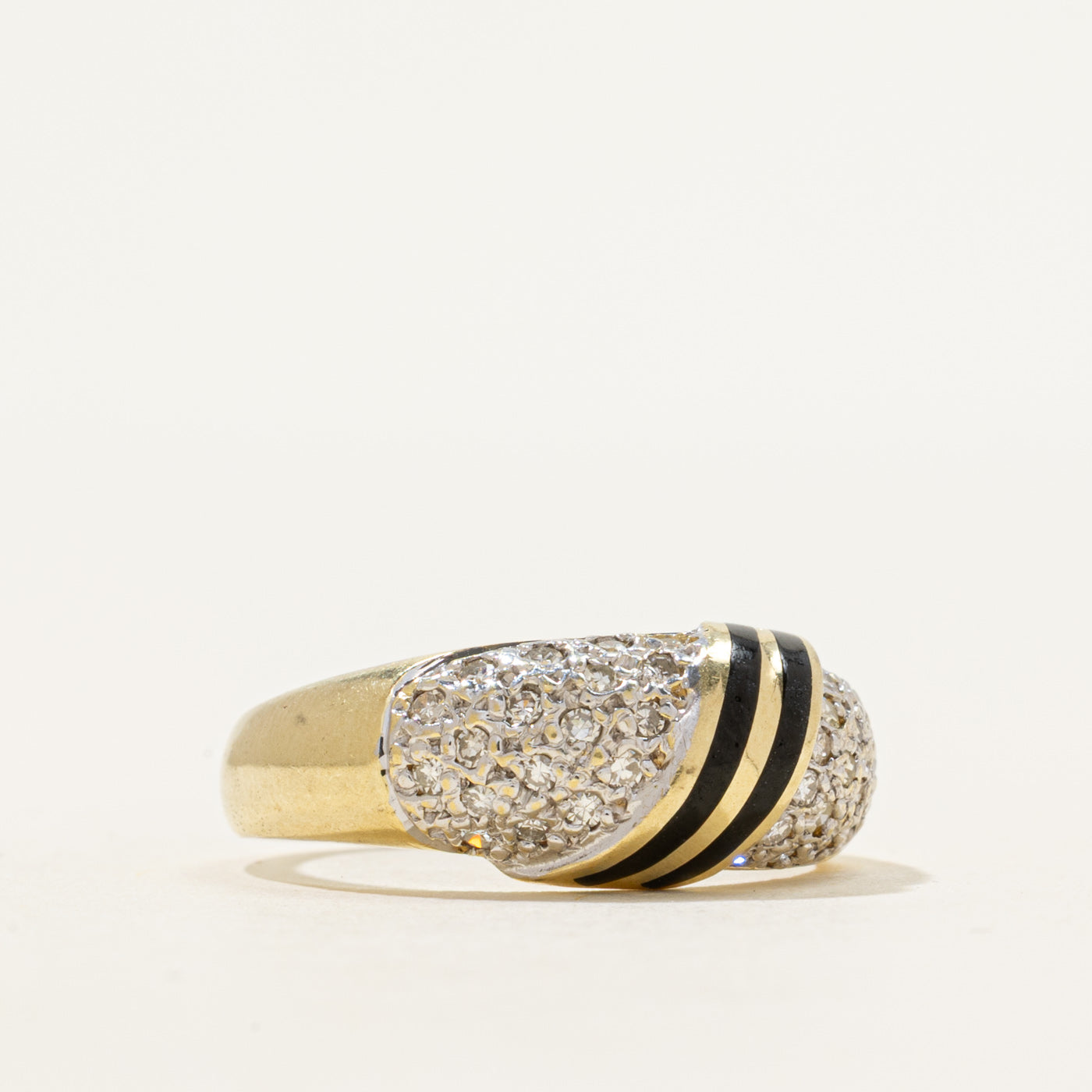 Pave Set Diamond Diagonal Enamel Dome Ring | 0.18ctw | SZ 7.5