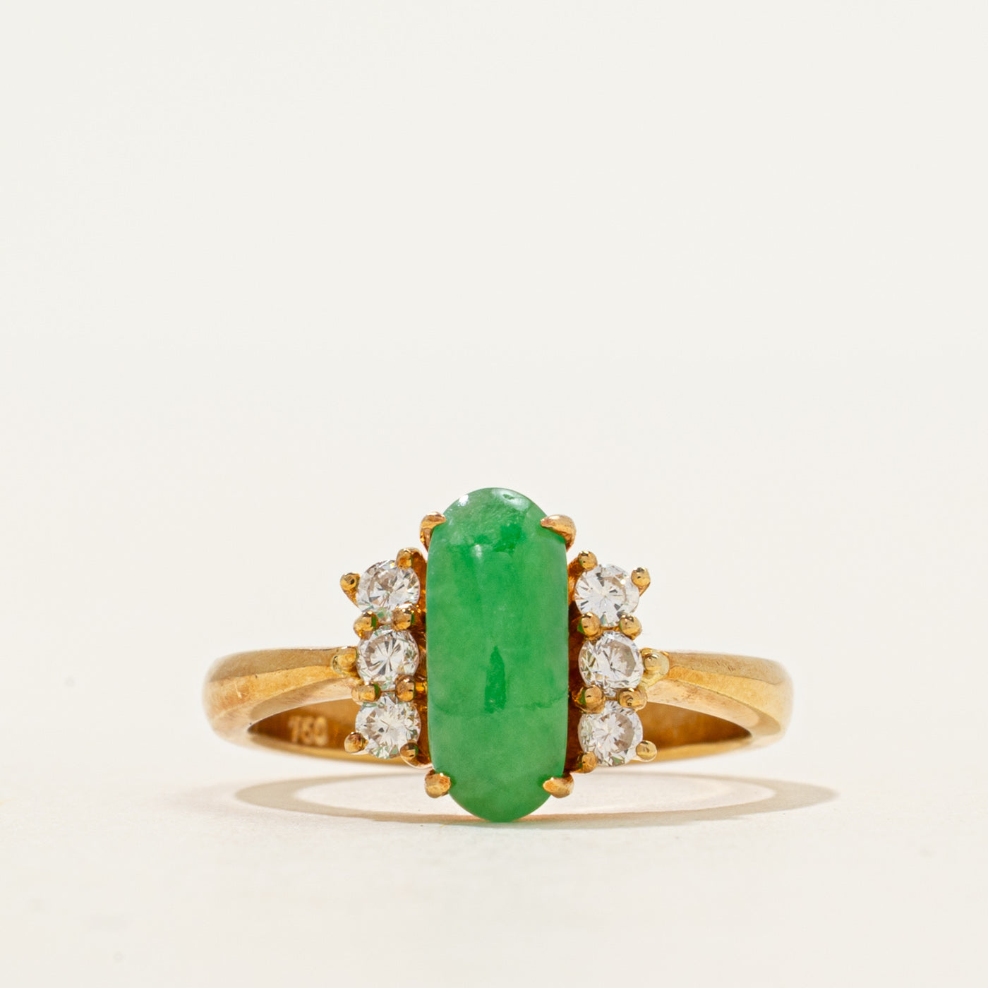 Cabochon Jadeite & Diamond Column Ring | 0.80ct, 0.15ctw | SZ 5.25