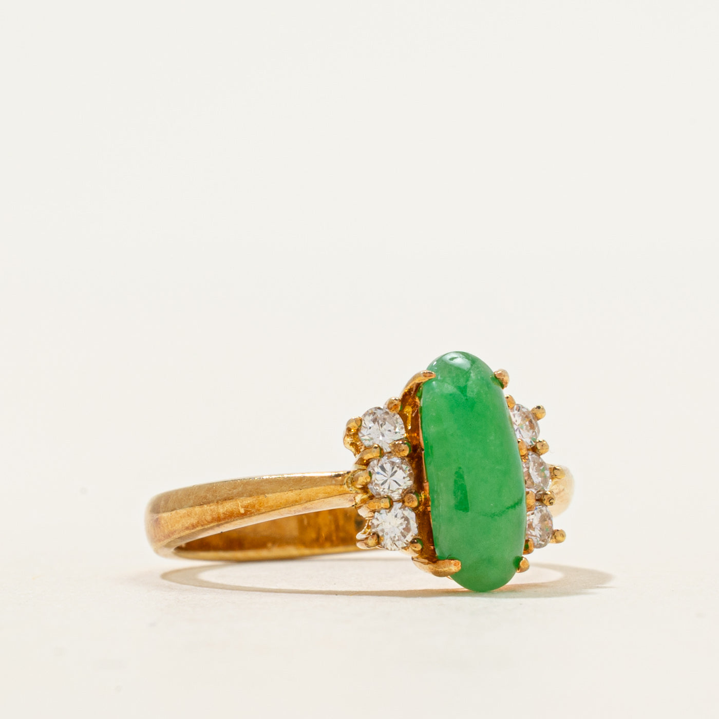 Cabochon Jadeite & Diamond Column Ring | 0.80ct, 0.15ctw | SZ 5.25