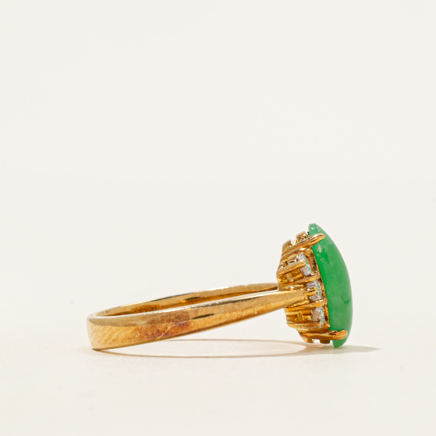 Cabochon Jadeite & Diamond Column Ring | 0.80ct, 0.15ctw | SZ 5.25