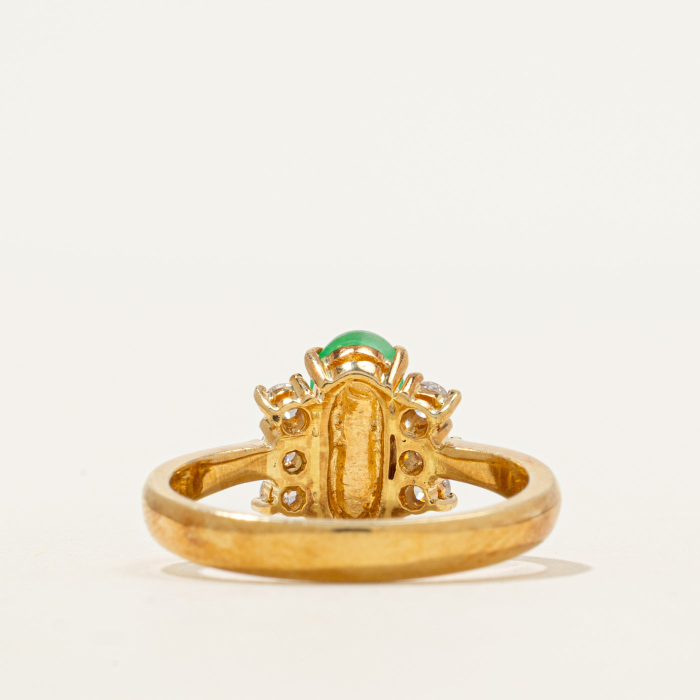 Cabochon Jadeite & Diamond Column Ring | 0.80ct, 0.15ctw | SZ 5.25
