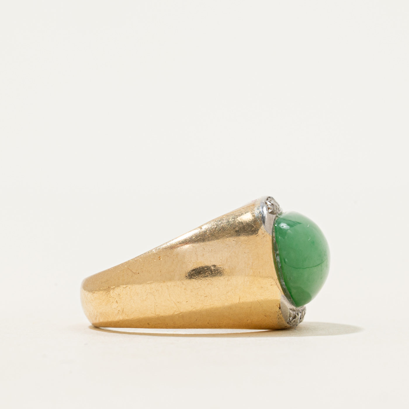 East West Jadeite & Diamond Dome Ring | 7.64ct, 0.08ctw | SZ 6