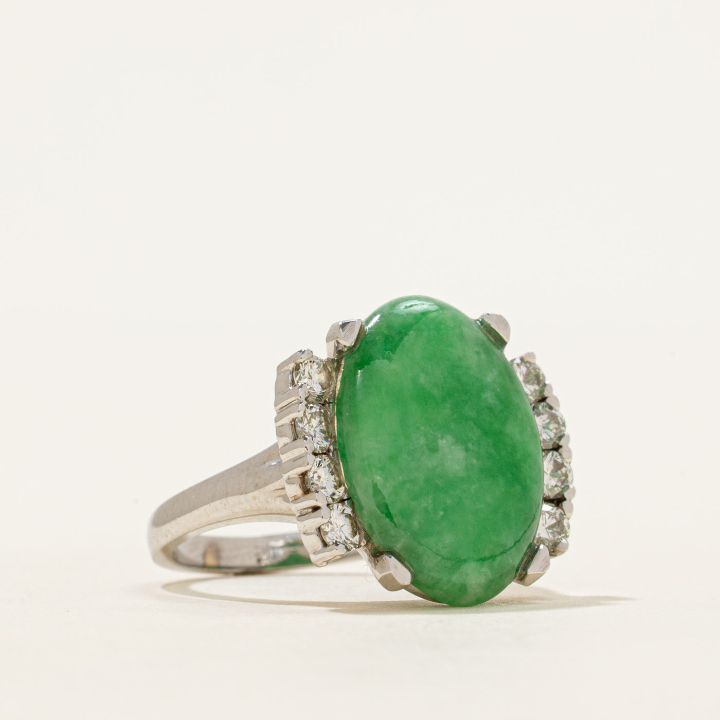 Cabochon Jadeite & Diamond Cocktail Ring | 4.58ct, 0.40ctw | SZ 5