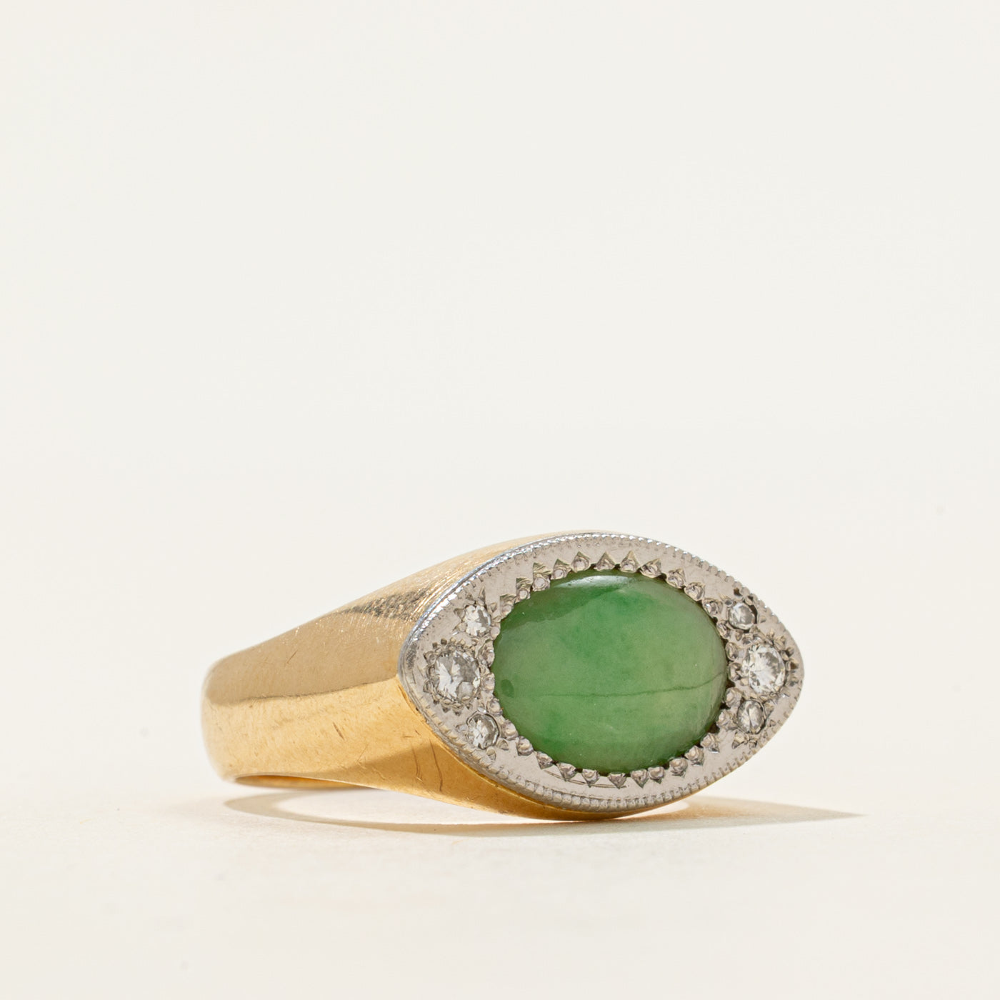 East West Jadeite & Diamond Milgrain Ring | 1.40ct, 0.07ctw | SZ 5.5