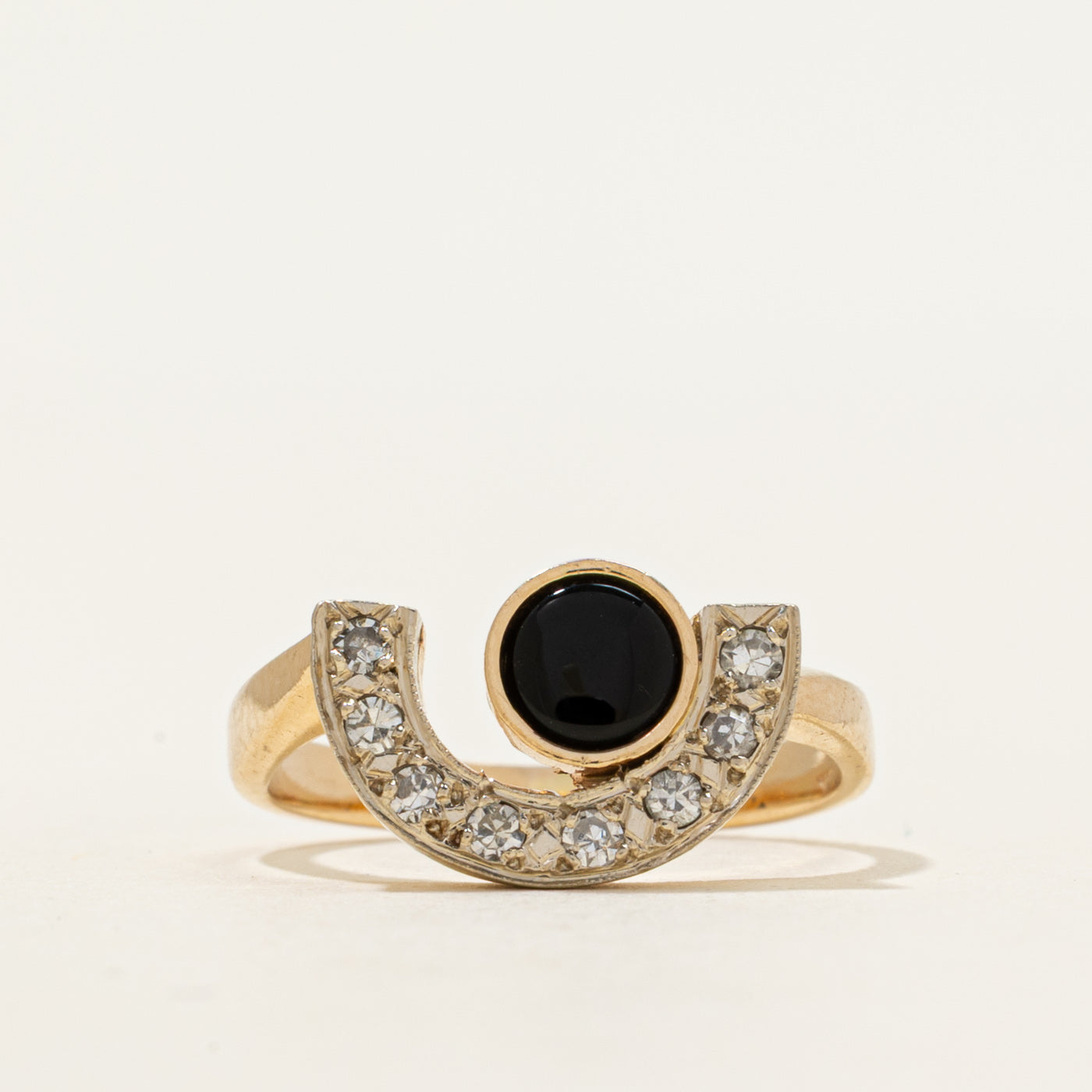 Cabochon Onyx & Diamond Semi Circle Ring | 0.15ct, 0.12ctw | SZ 5
