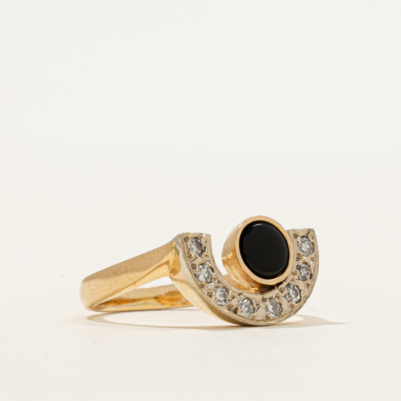 Cabochon Onyx & Diamond Semi Circle Ring | 0.15ct, 0.12ctw | SZ 5