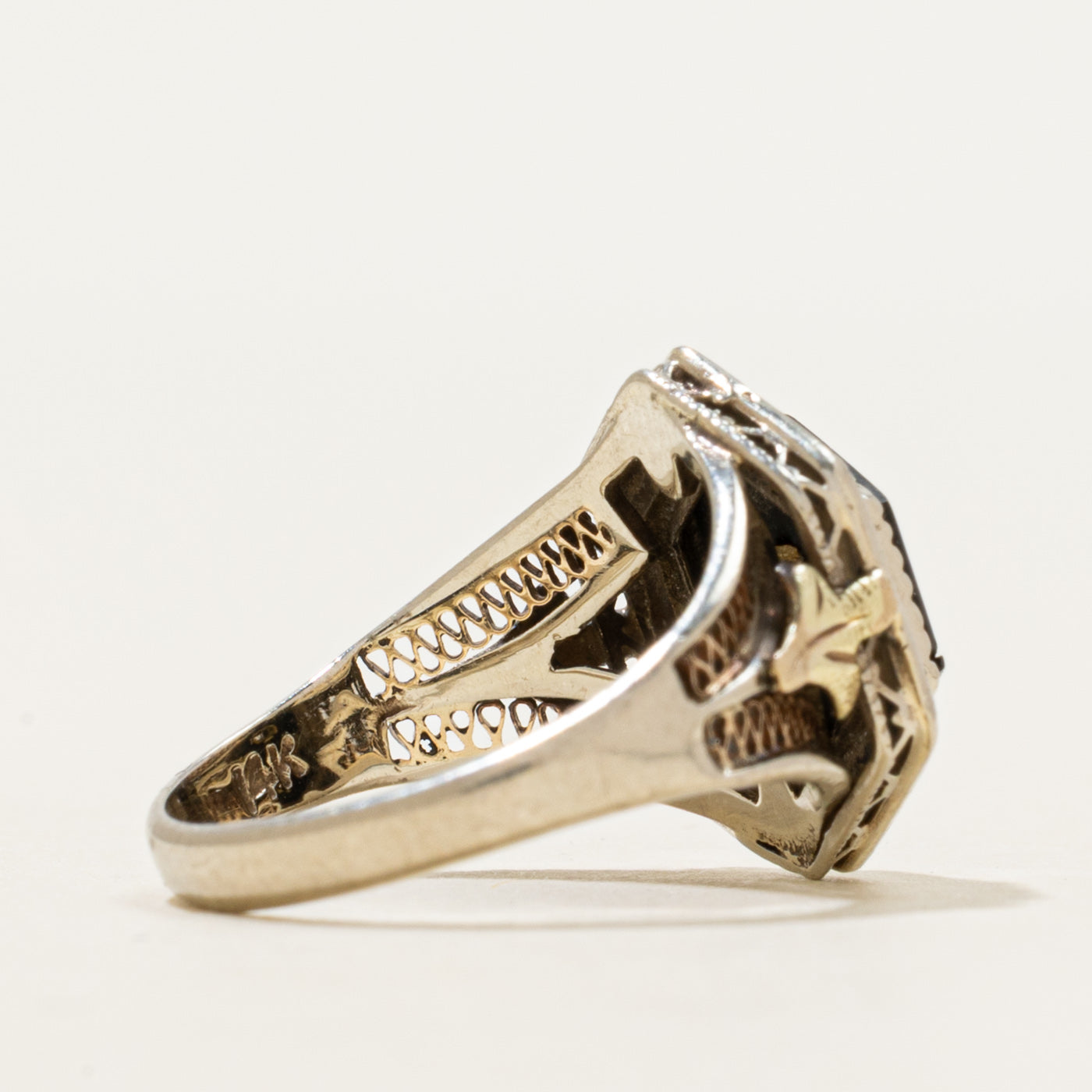 Onyx & Diamond Ornate Engraved Ring | 0.60ct, 0.02ct | SZ 3.5