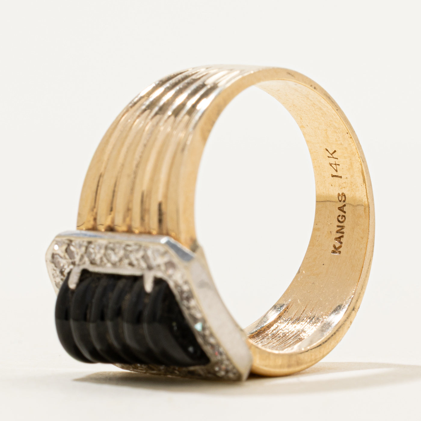 Onyx & Diamond Halo Grooved Ring | 2.01ct, 0.20ctw | SZ 7.25
