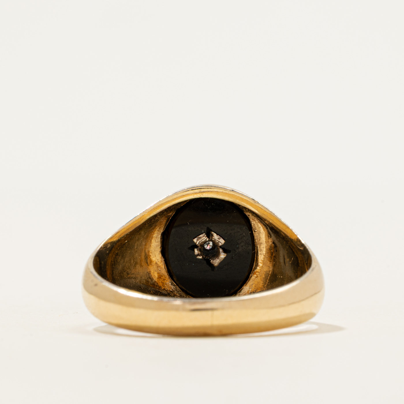 Flush Set Onyx & Diamond Signet Ring | 2.03ct, 0.005ct | SZ 11.75
