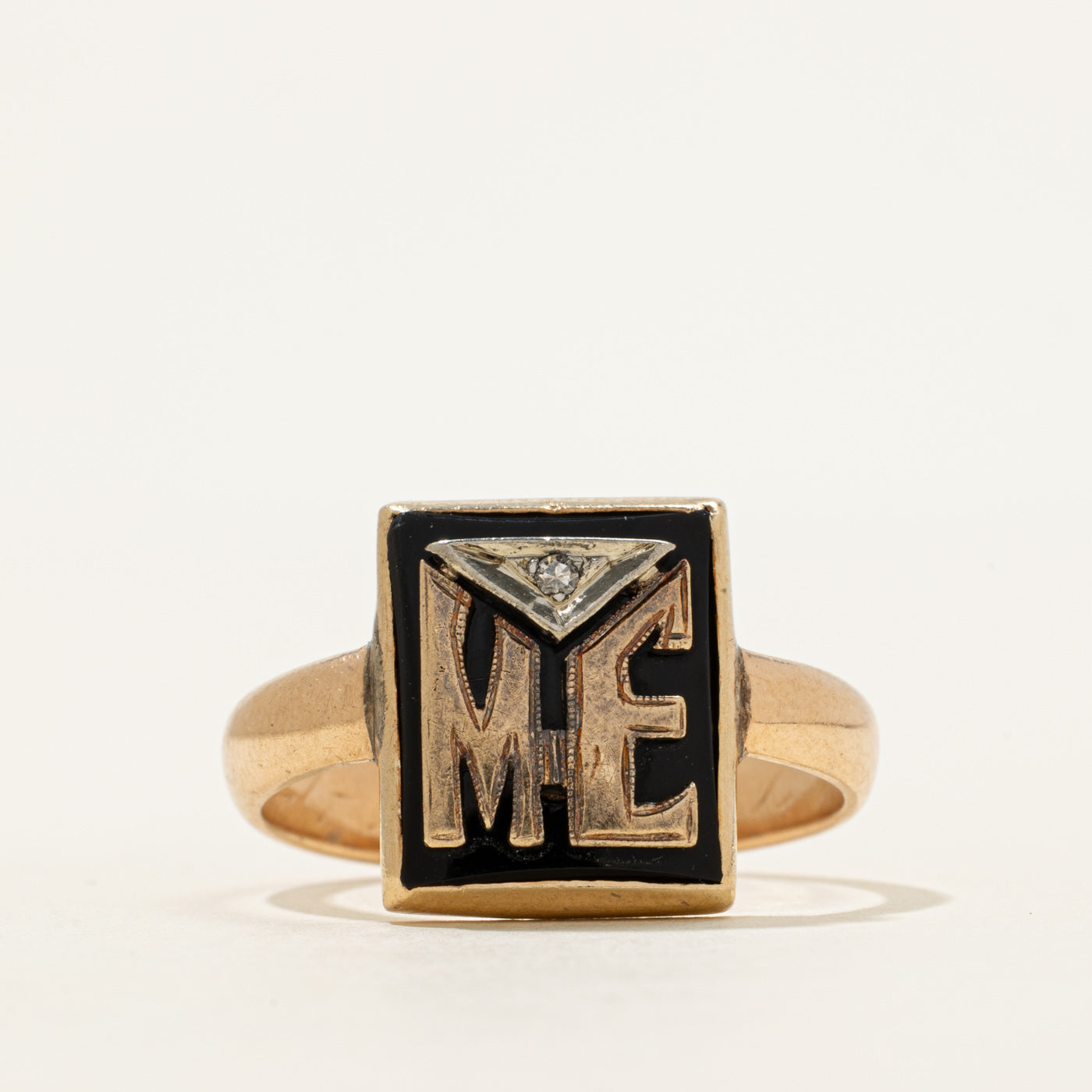 Onyx & Diamond "ME" Initial Ring | 3.48ct, 0.01ct | SZ 9.5