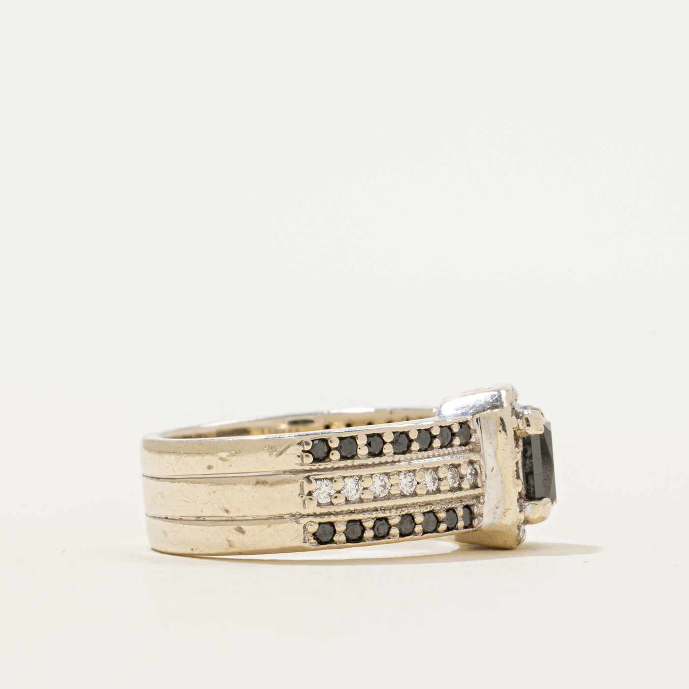 Princess Cut Black & White Diamond Halo Ring | 1.23ctw | SZ 5.5