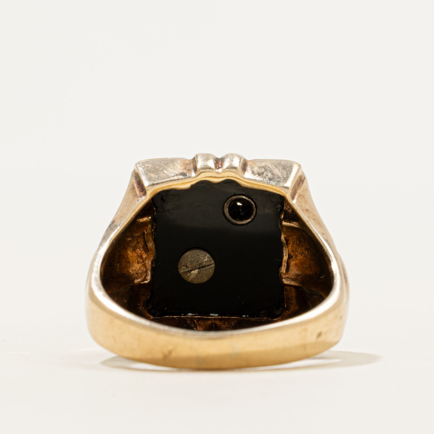 Cabochon Onyx & Diamond "B" Initial Signet Ring | 3.06ct, 0.03ct | SZ 8.5