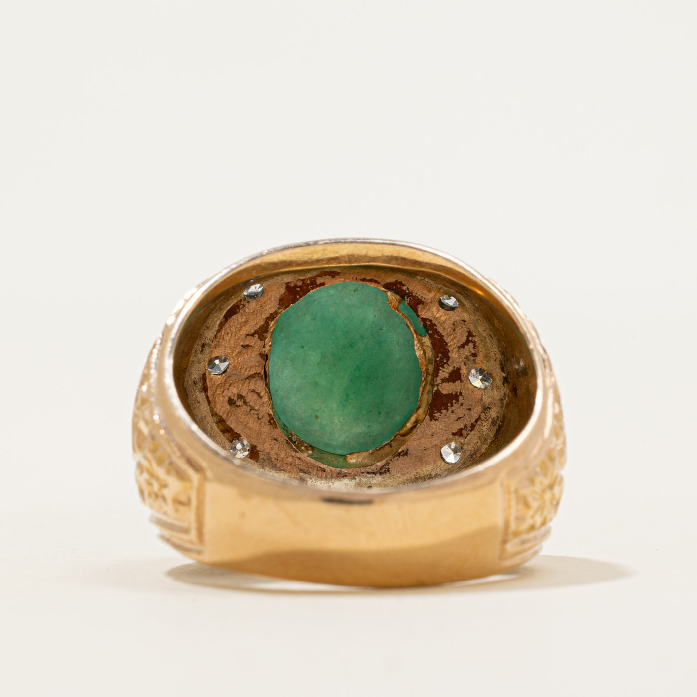 18k Two-Tone Jadeite & Diamond Engraved Dome Ring | 4.48ct, 0.18ctw | SZ 9