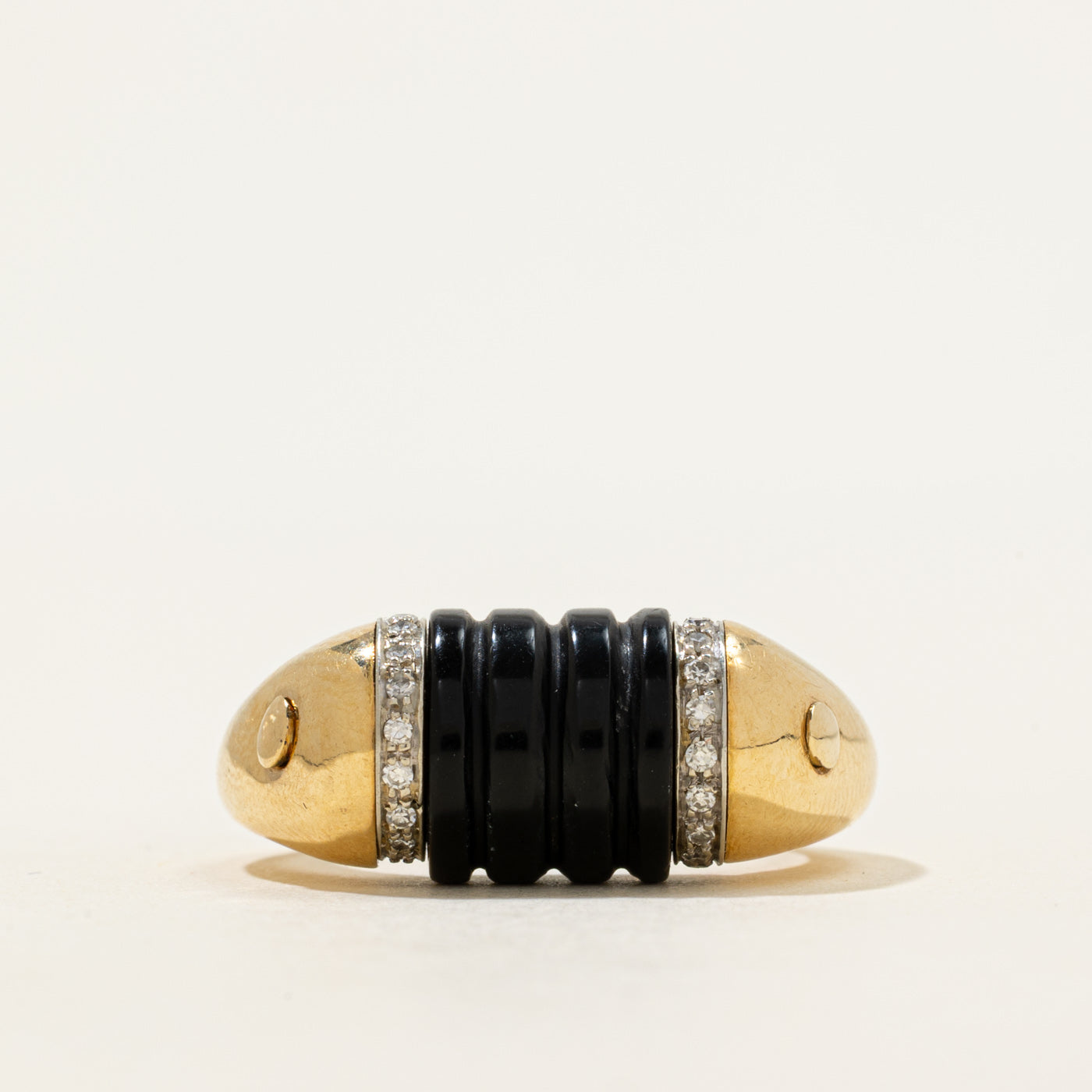 18k Bead Cut Onyx & Diamond Roller Ring | 4.00ct, 0.17ctw | SZ 4.5