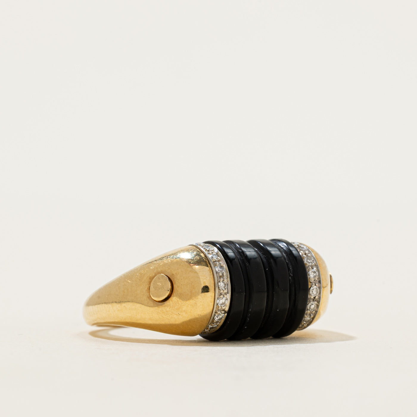 18k Bead Cut Onyx & Diamond Roller Ring | 4.00ct, 0.17ctw | SZ 4.5