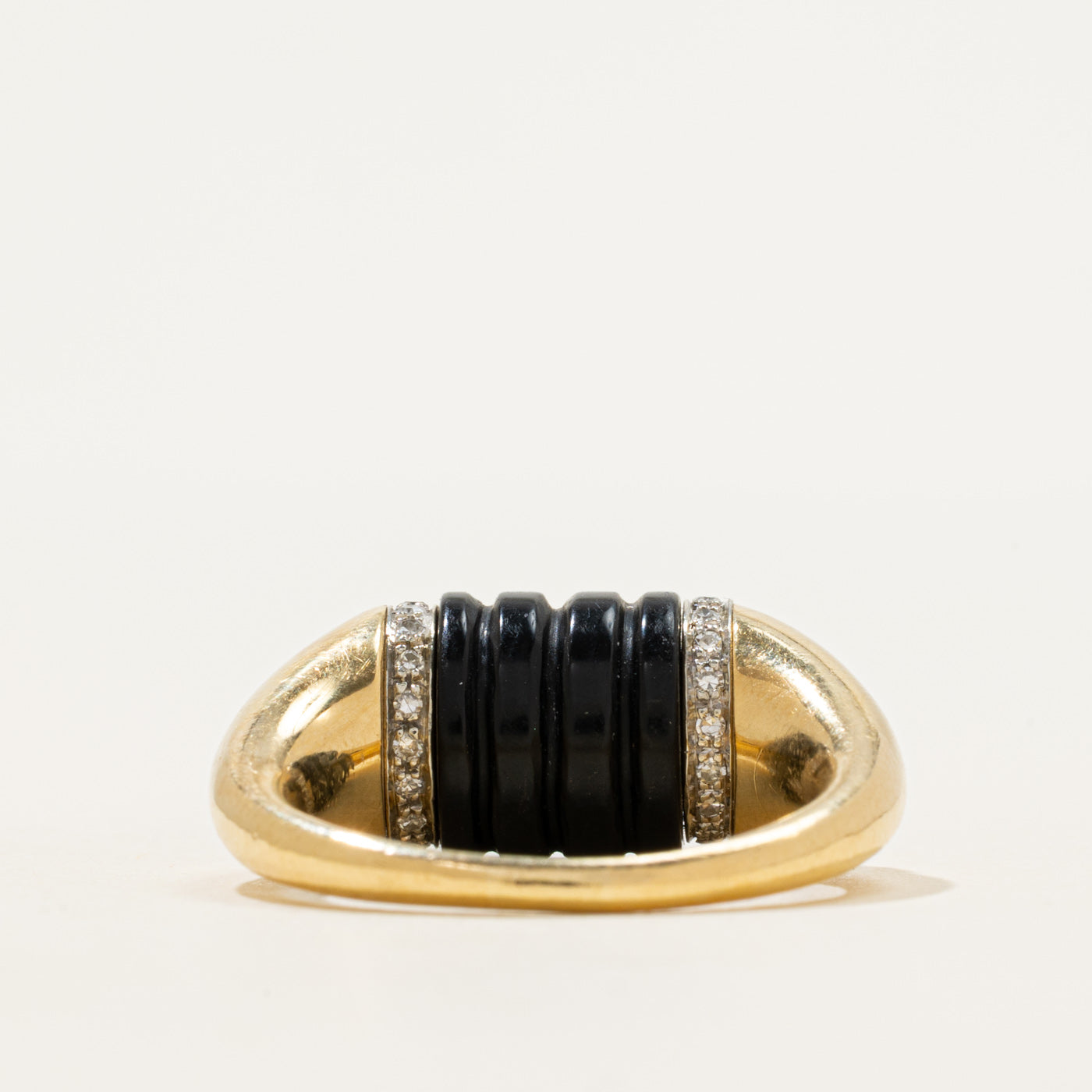 18k Bead Cut Onyx & Diamond Roller Ring | 4.00ct, 0.17ctw | SZ 4.5