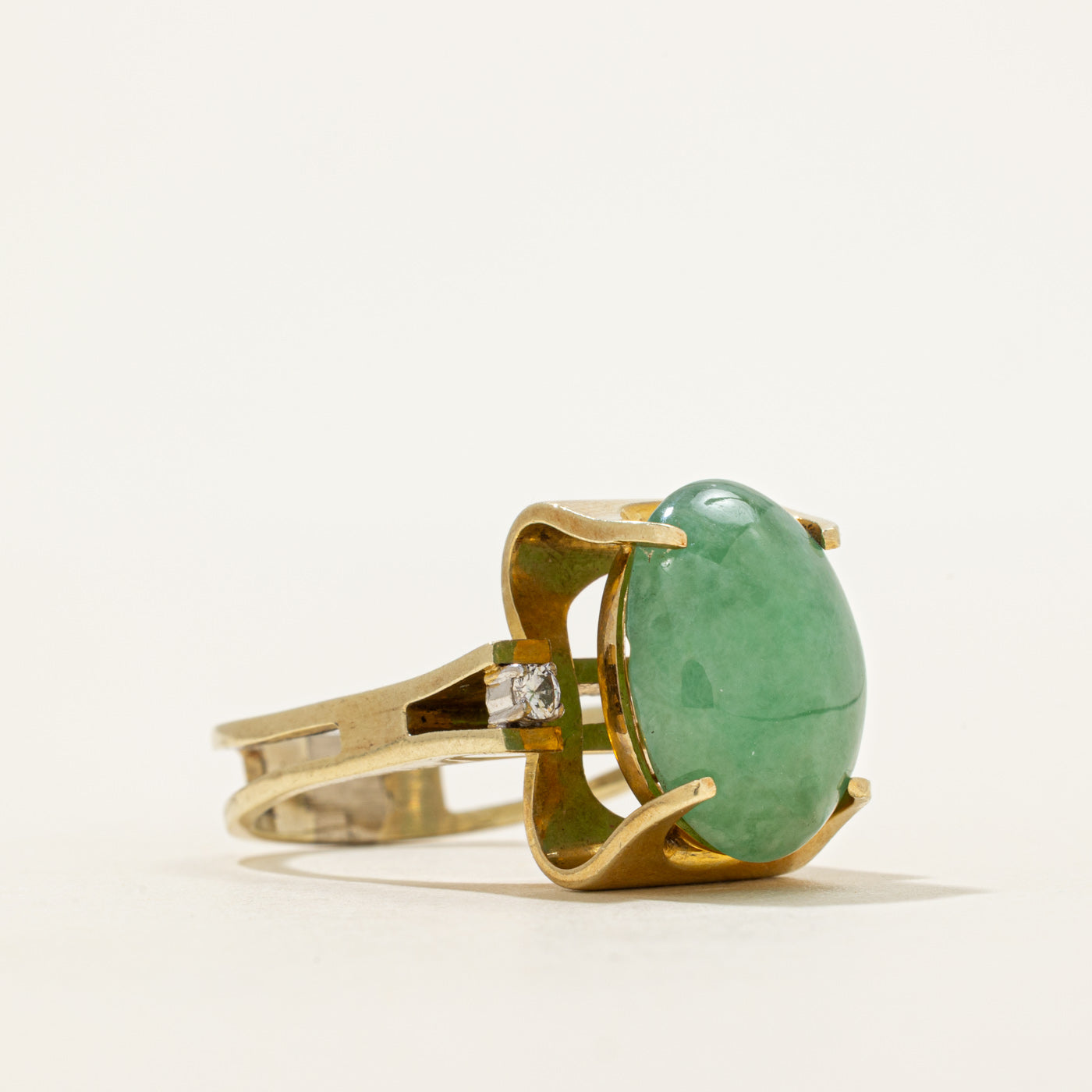 18k Cabochon Jadeite & Diamond Cocktail Ring | 11.40ct, 0.09ctw | SZ 7.5