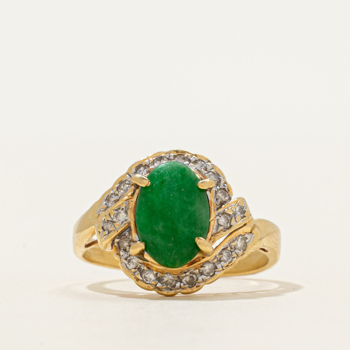 Cabochon Jadeite & Diamond Halo Ring | 0.77ct, 0.20ctw | SZ 5.5