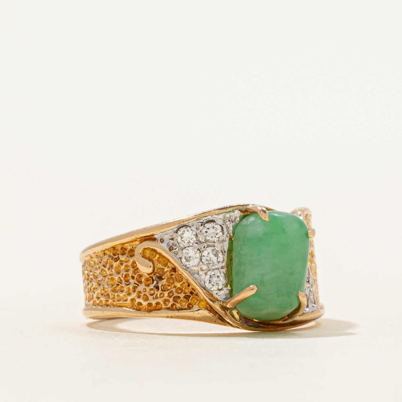 Jadeite & Diamond Textured Ring | 1.60ct, 0.10ctw | SZ 8