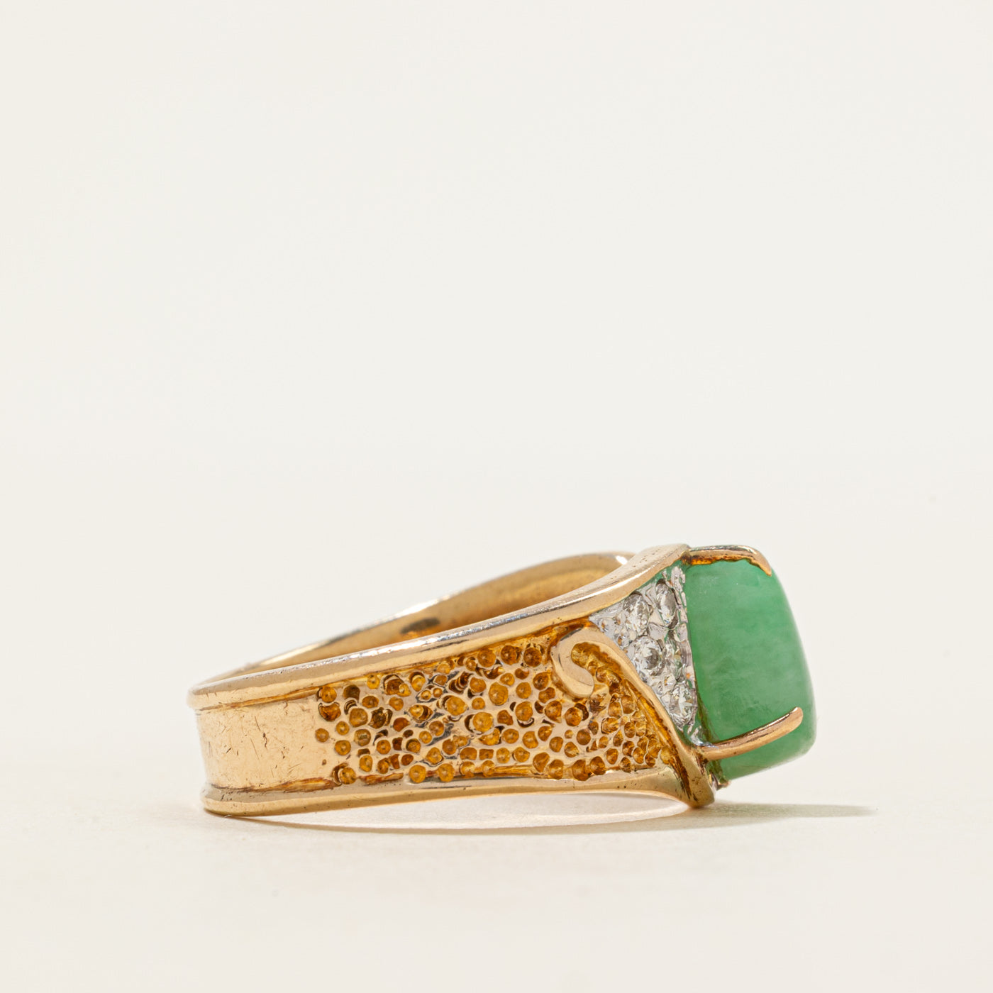 Jadeite & Diamond Textured Ring | 1.60ct, 0.10ctw | SZ 8