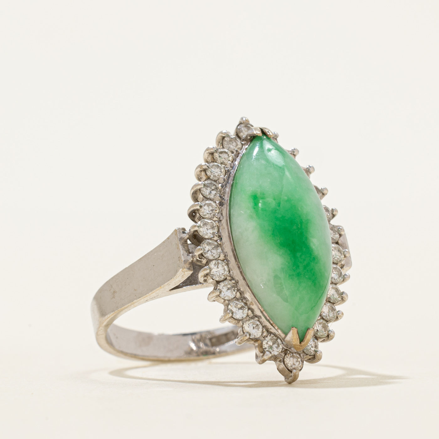 Jadeite & Diamond Petal Halo Cocktail Ring | 6.10ct, 0.39ctw | SZ 8