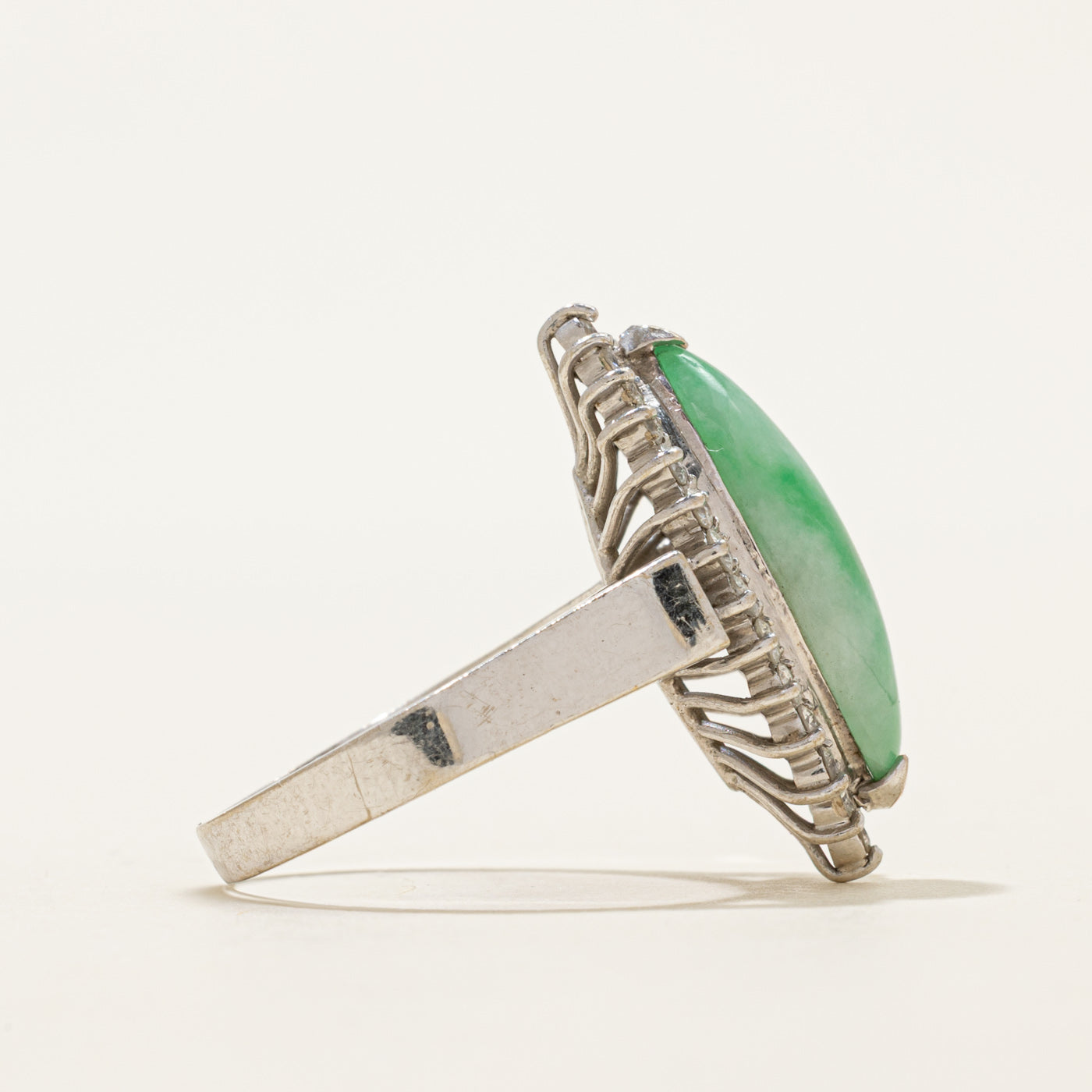 Jadeite & Diamond Petal Halo Cocktail Ring | 6.10ct, 0.39ctw | SZ 8